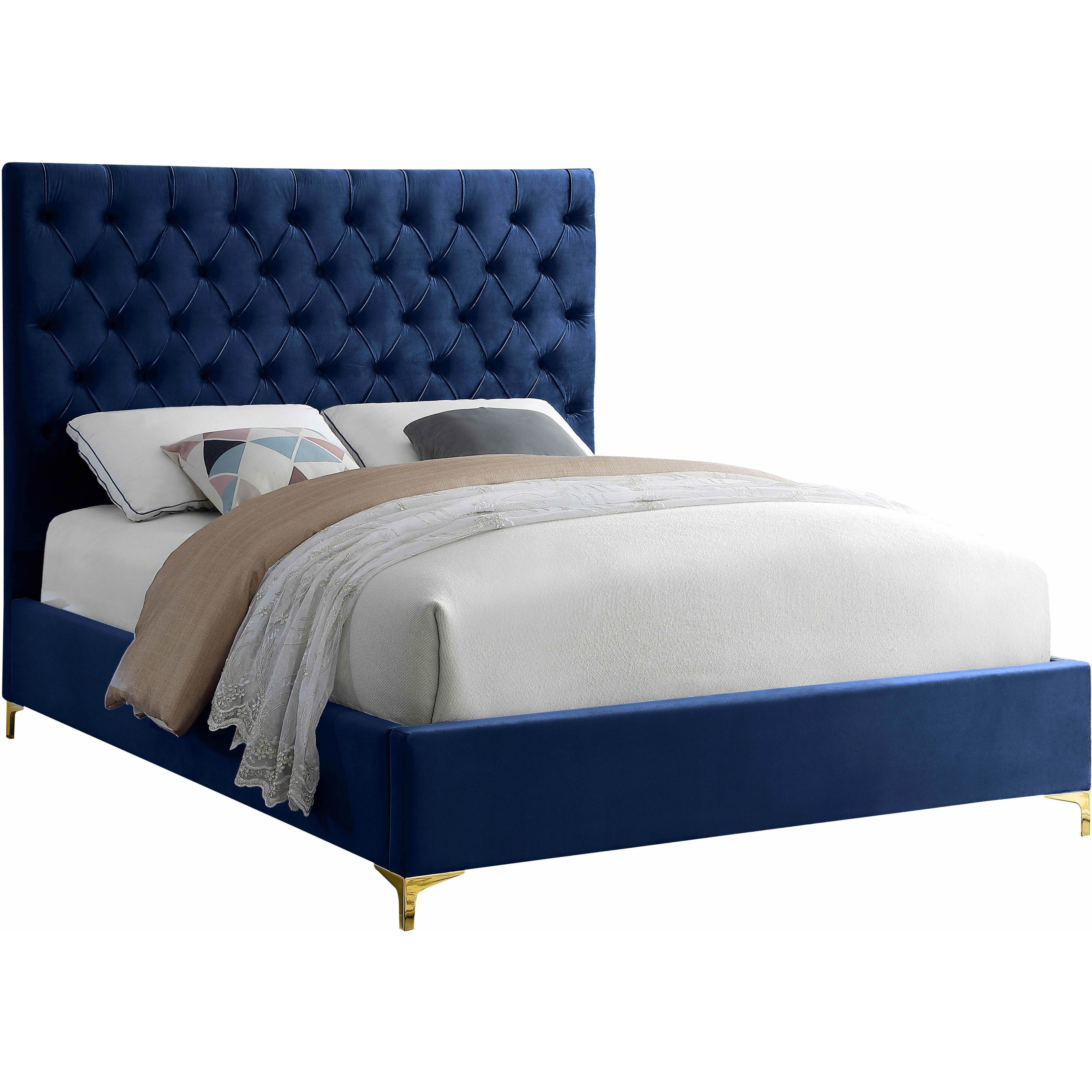 Meridian Cruz Navy Velvet Full Bed