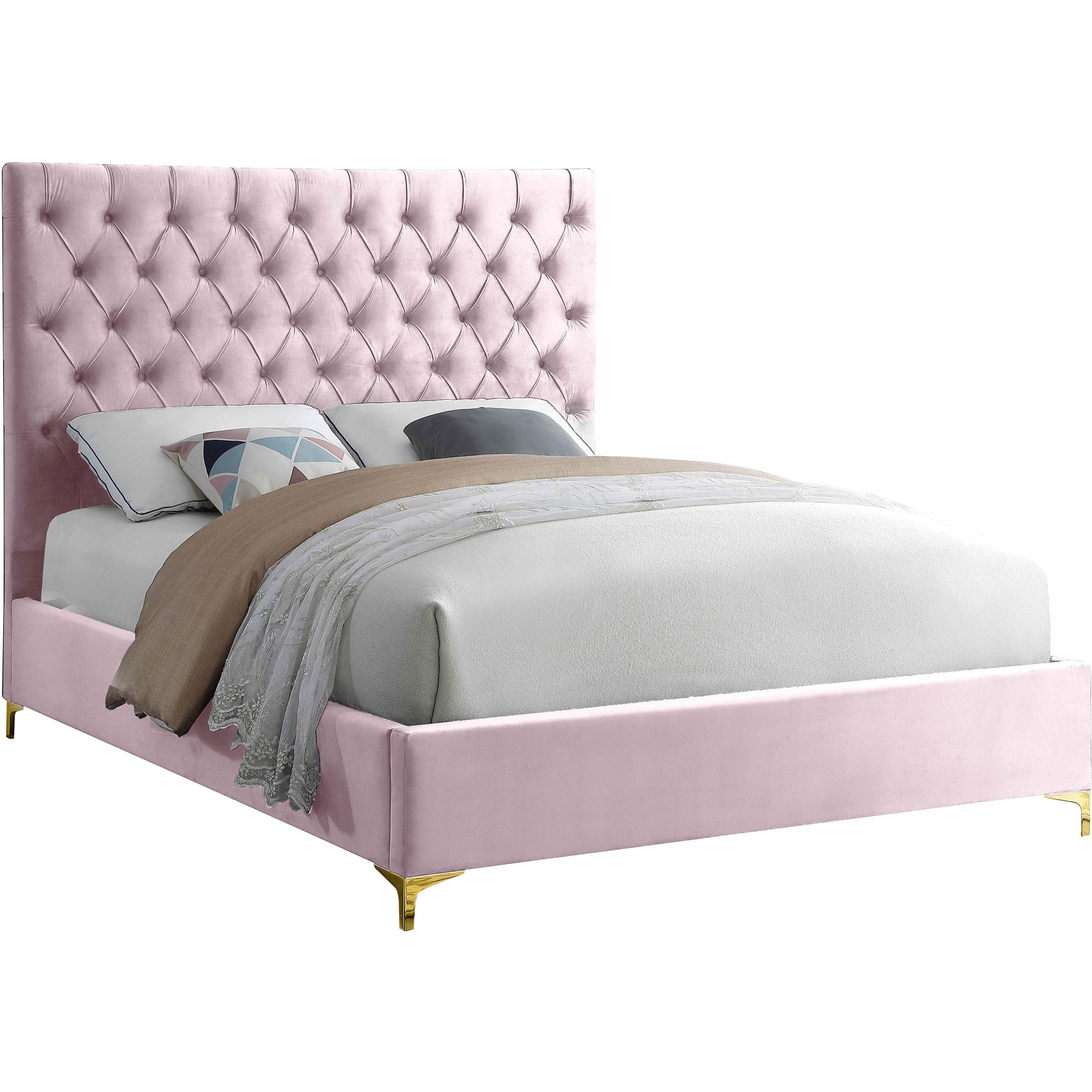 Meridian Cruz Pink Velvet Full Bed