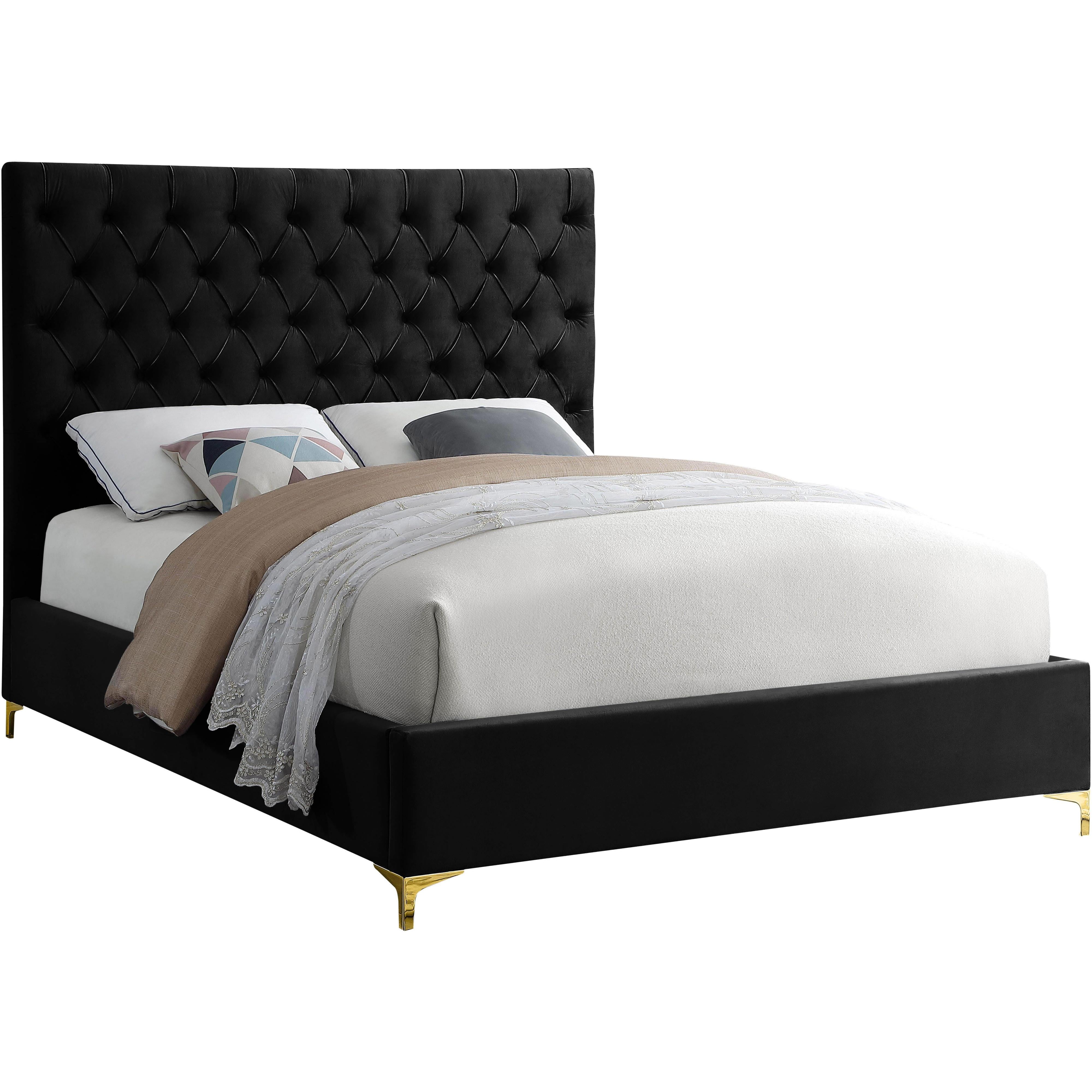 Meridian Cruz Black Velvet Queen Bed