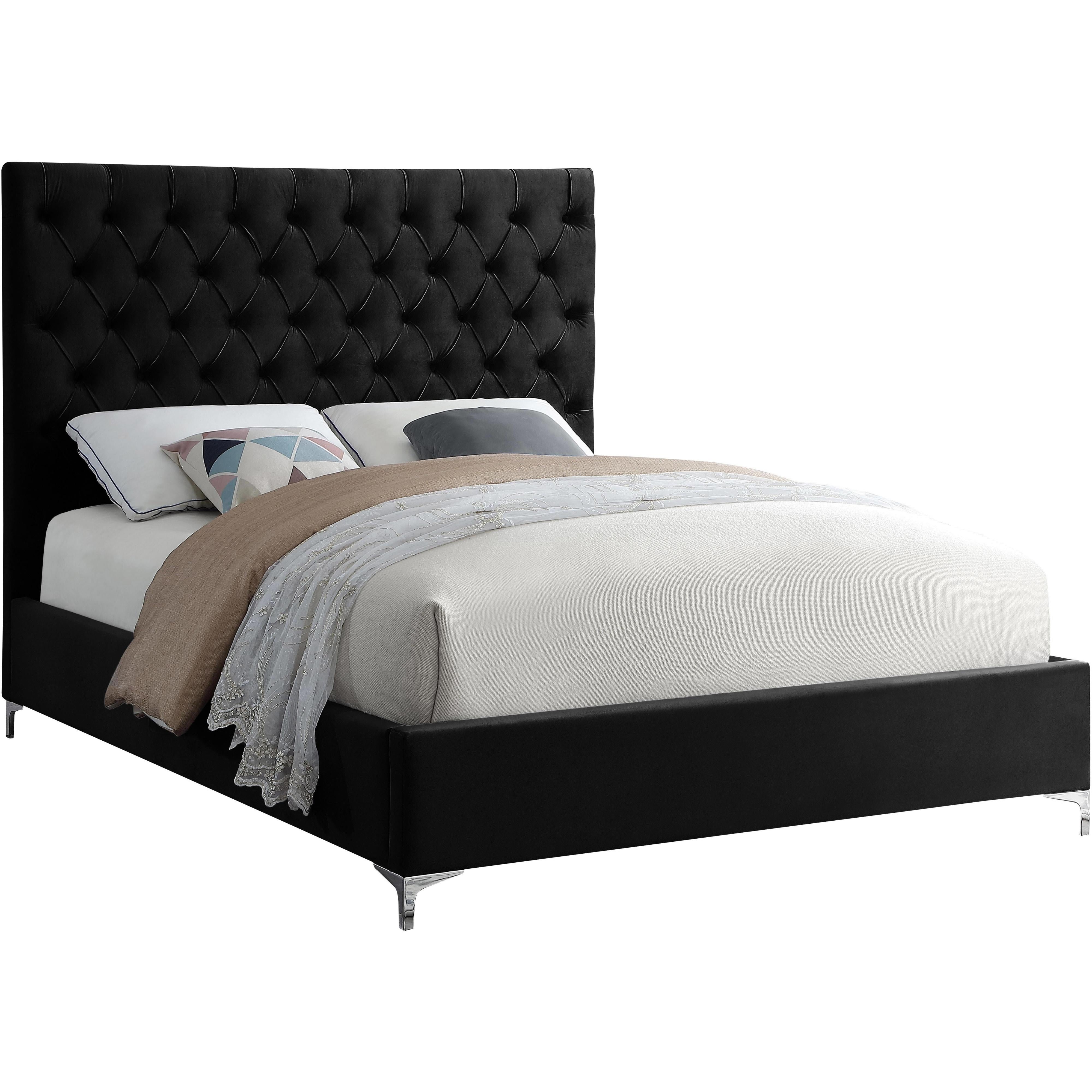 Meridian Cruz Black Velvet Queen Bed