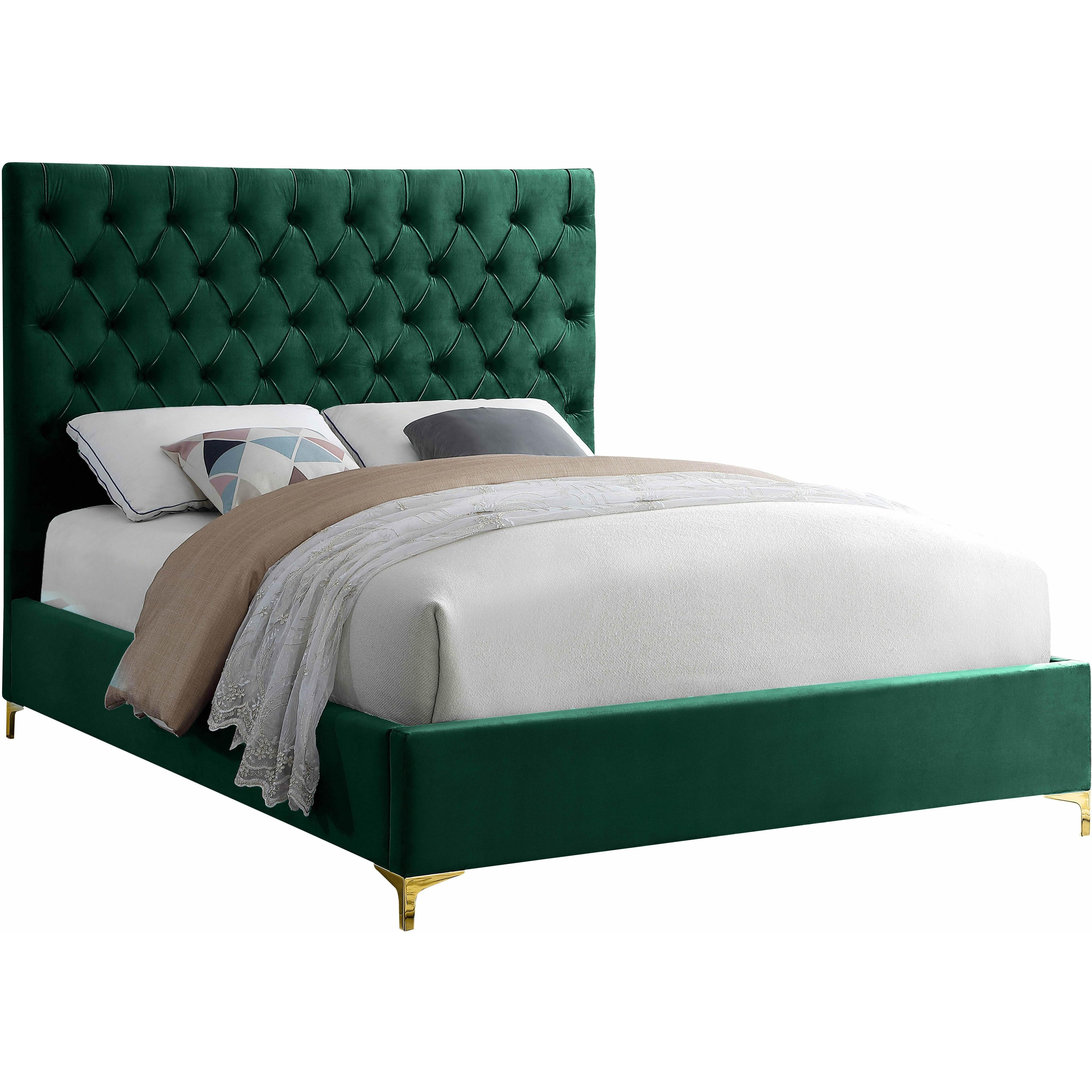 Meridian Cruz Green Velvet Queen Bed