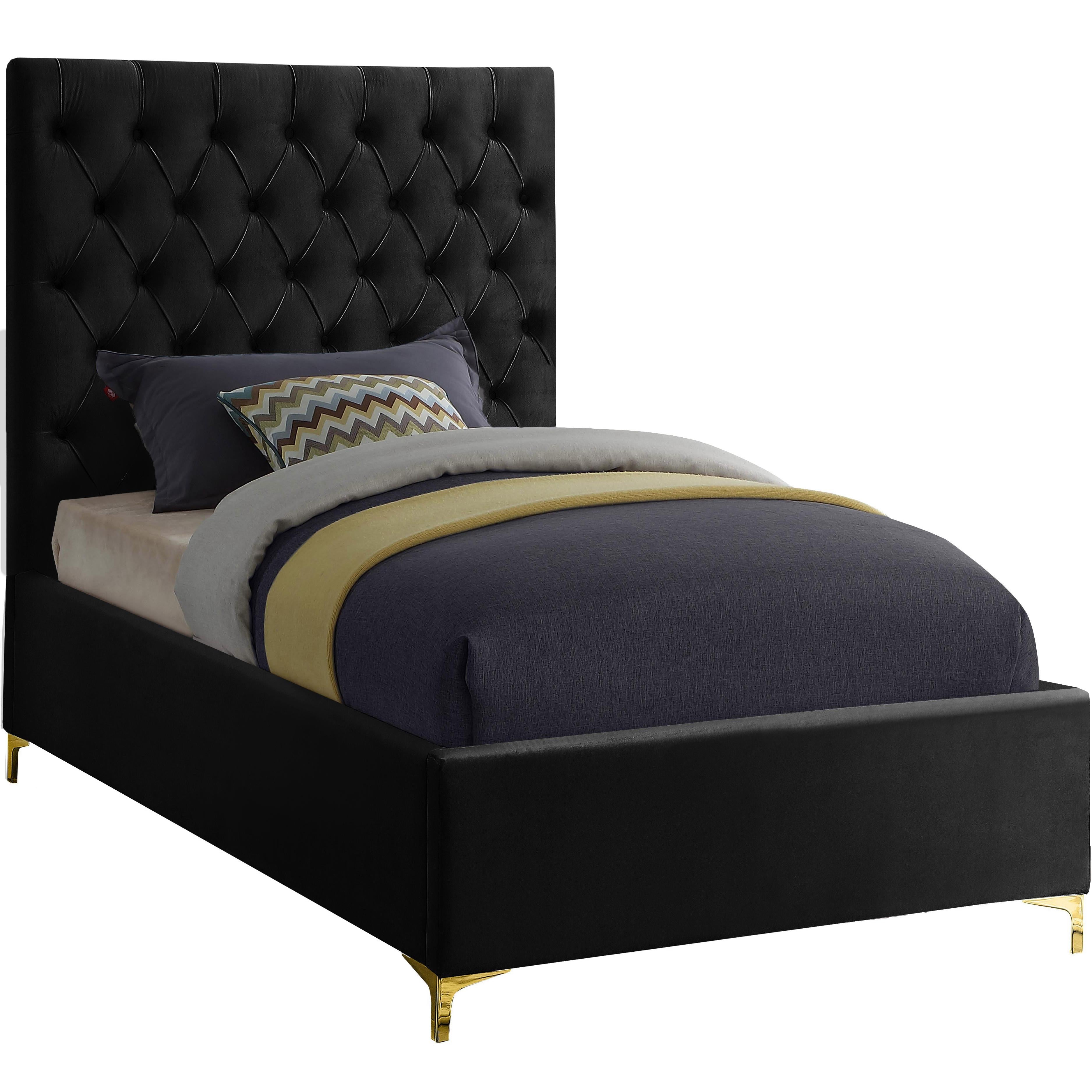 Meridian Cruz Black Velvet Twin Bed