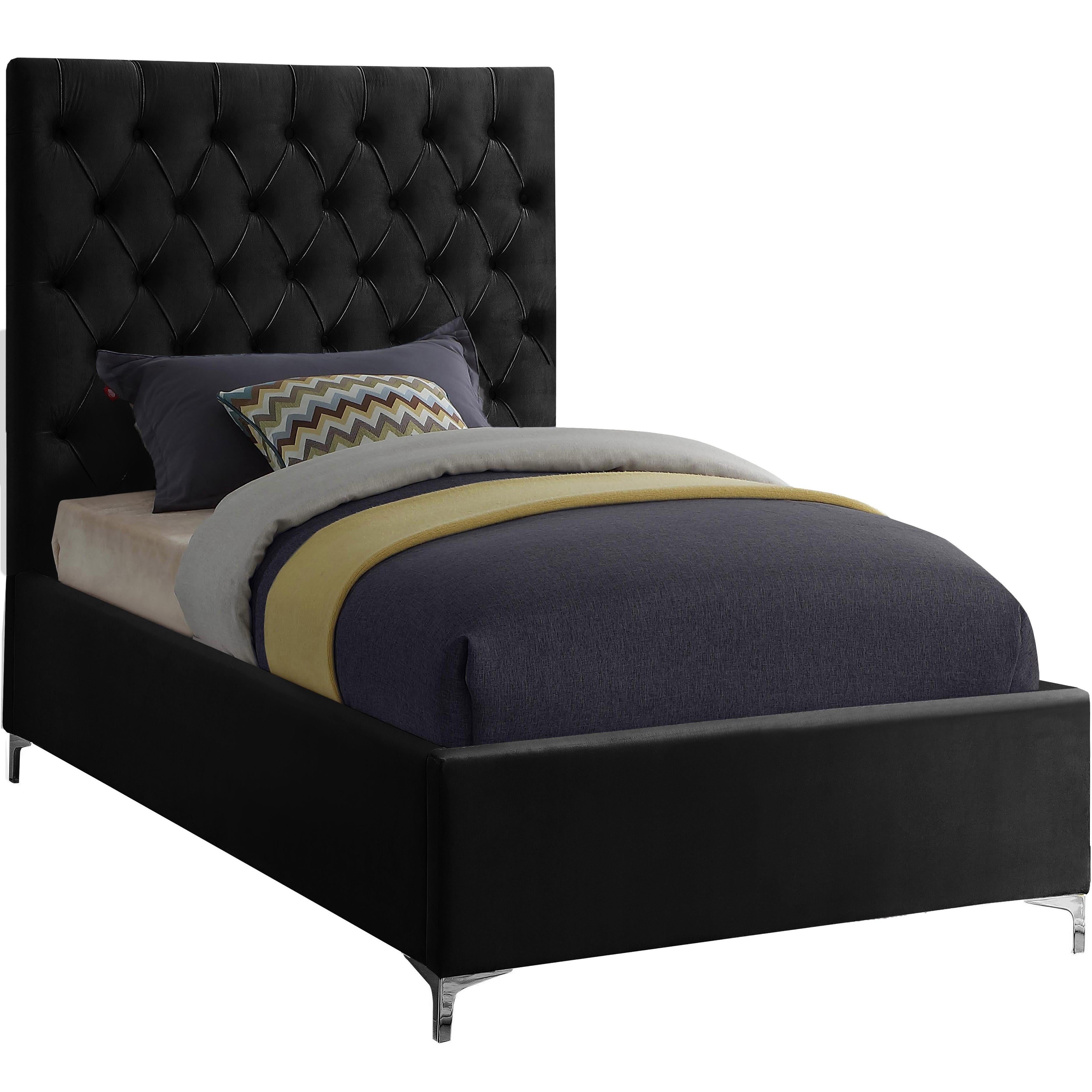 Meridian Cruz Black Velvet Twin Bed