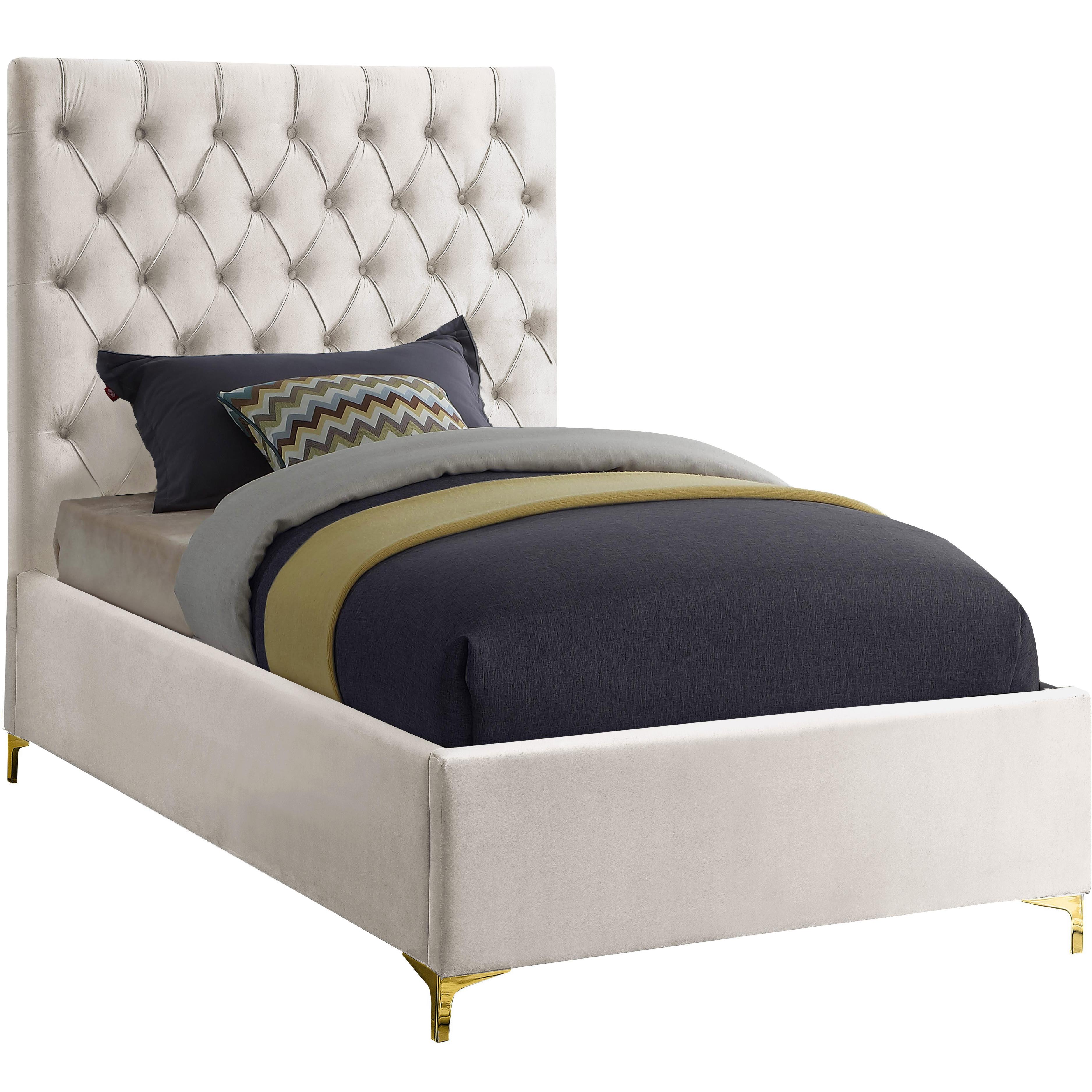 Meridian Cruz Cream Velvet Twin Bed