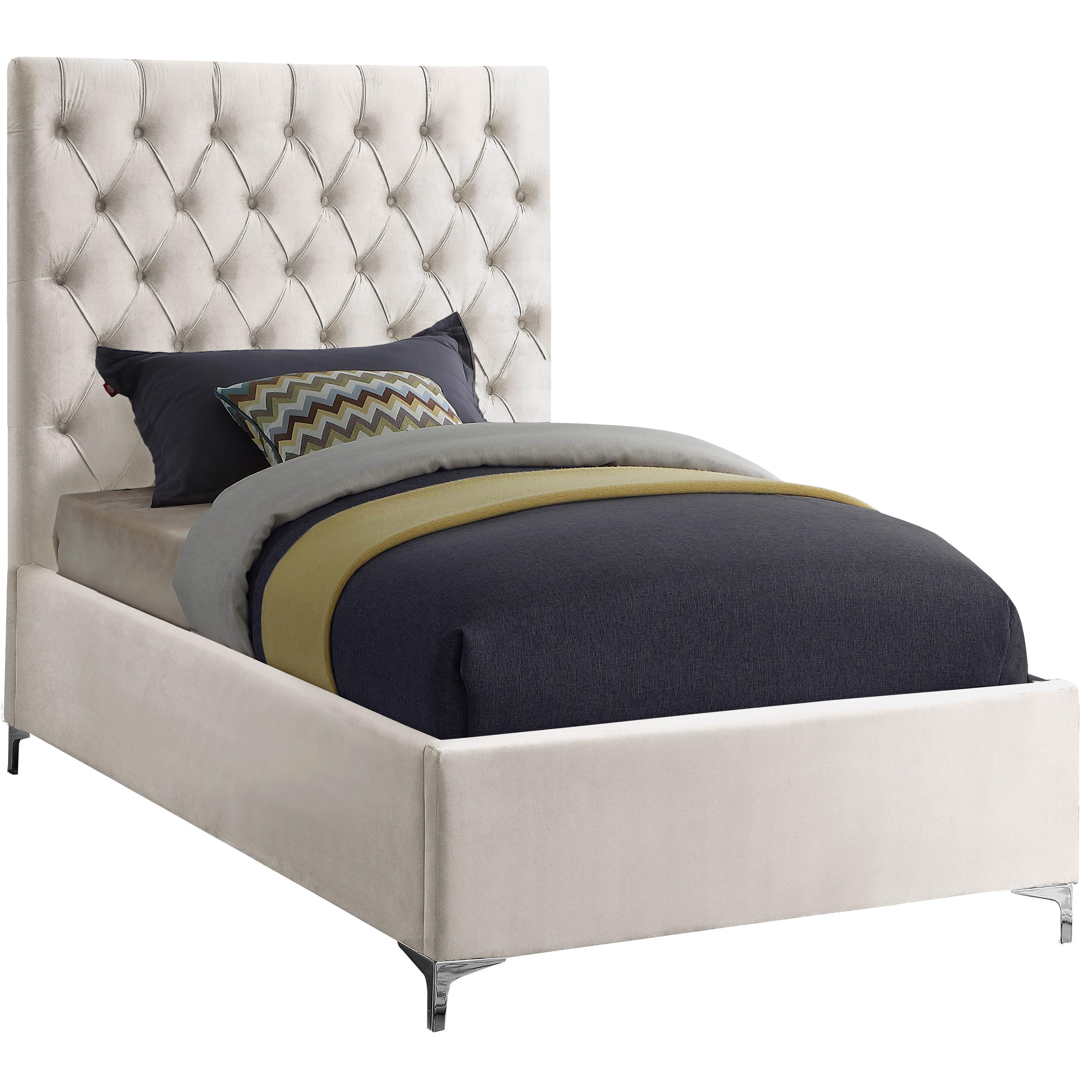 Meridian Cruz Cream Velvet Twin Bed