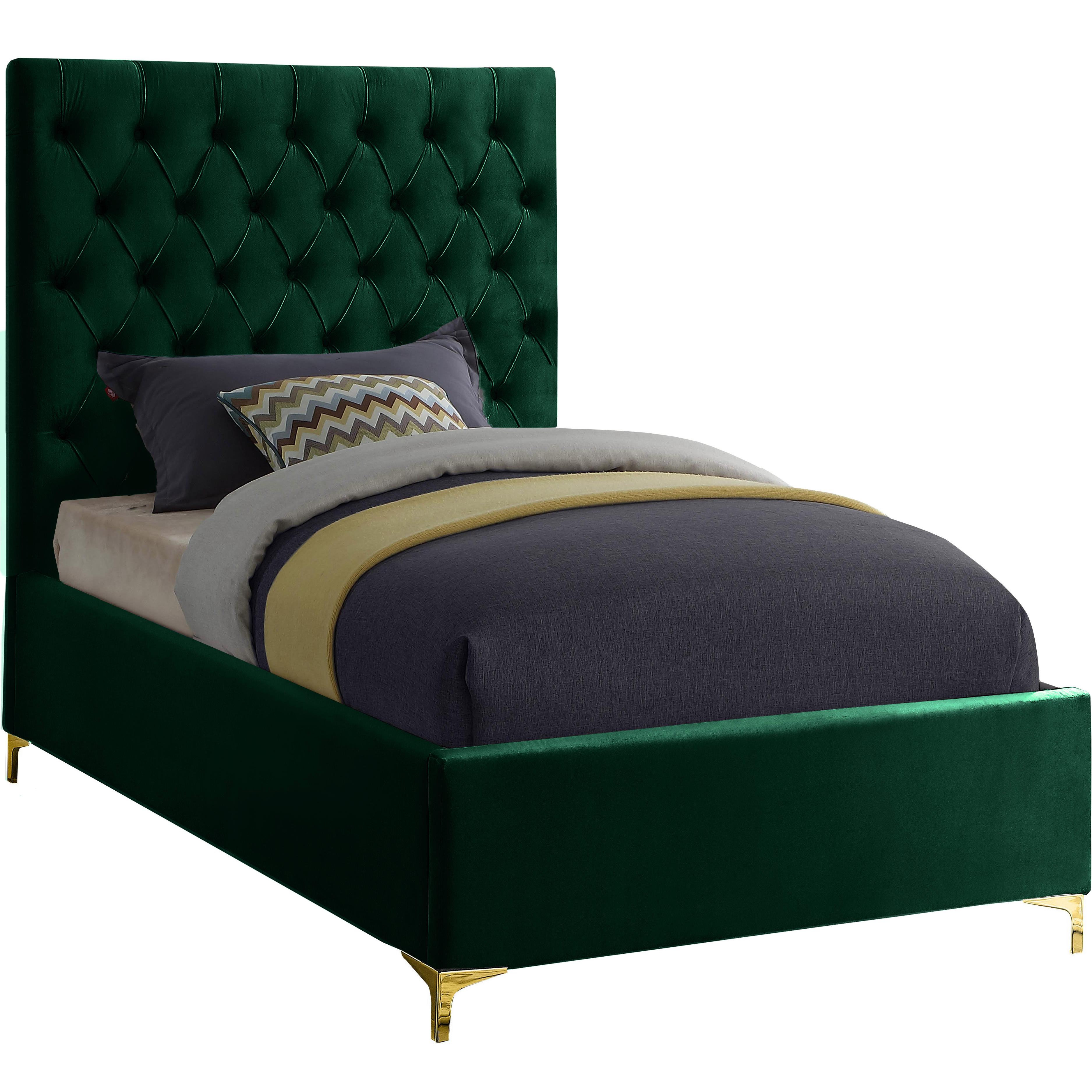 Meridian Cruz Green Velvet Twin Bed