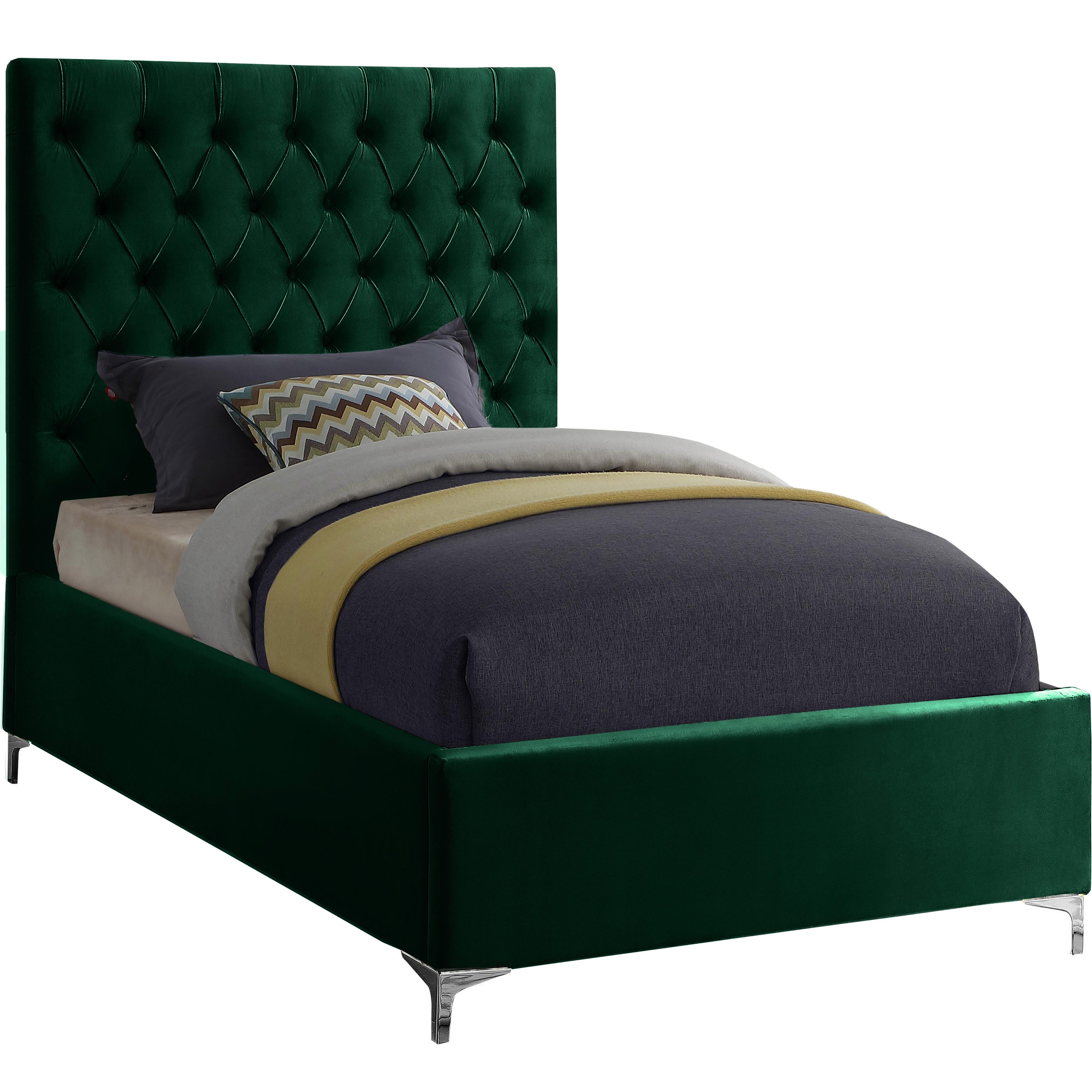 Meridian Cruz Green Velvet Twin Bed