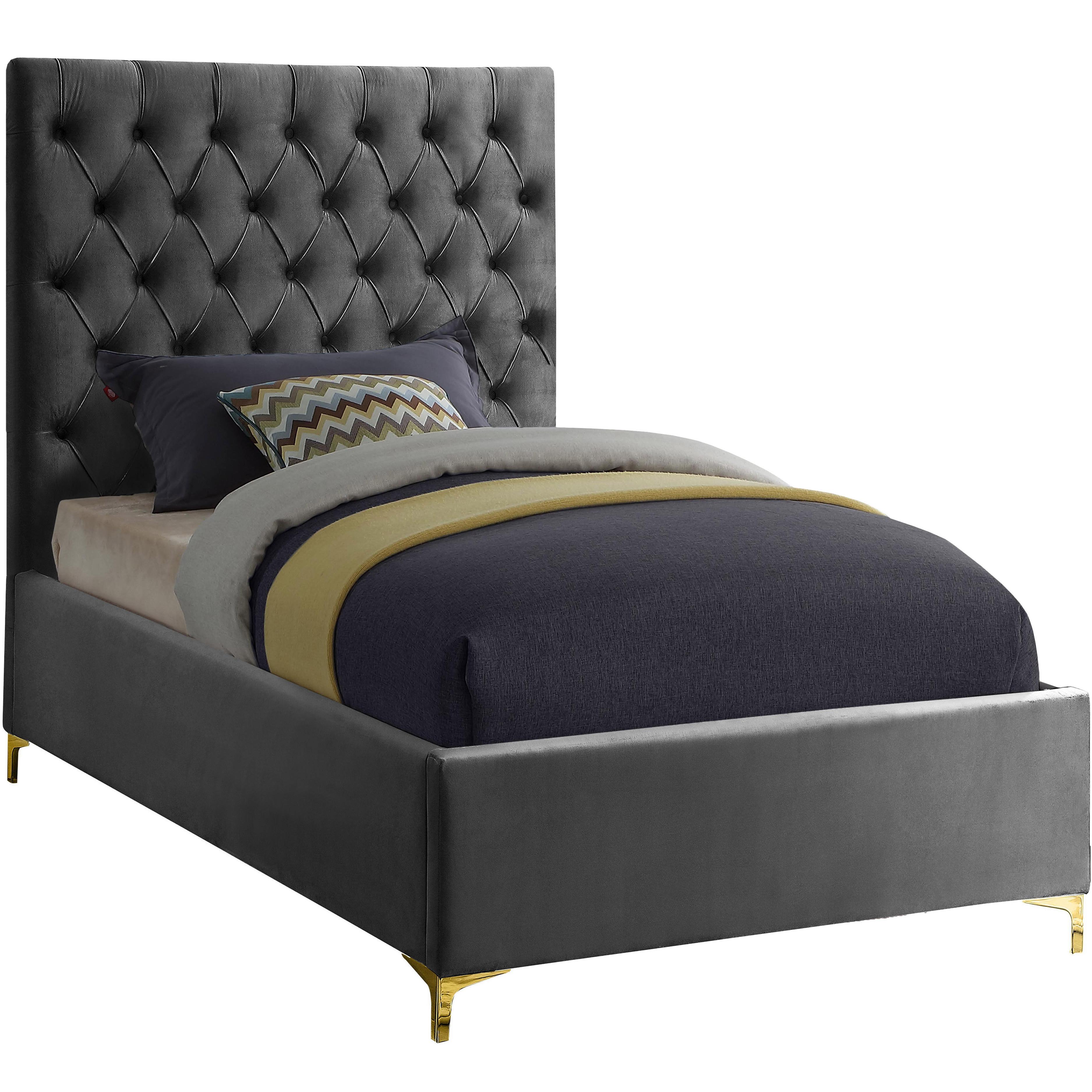 Meridian Cruz Grey Velvet Twin Bed