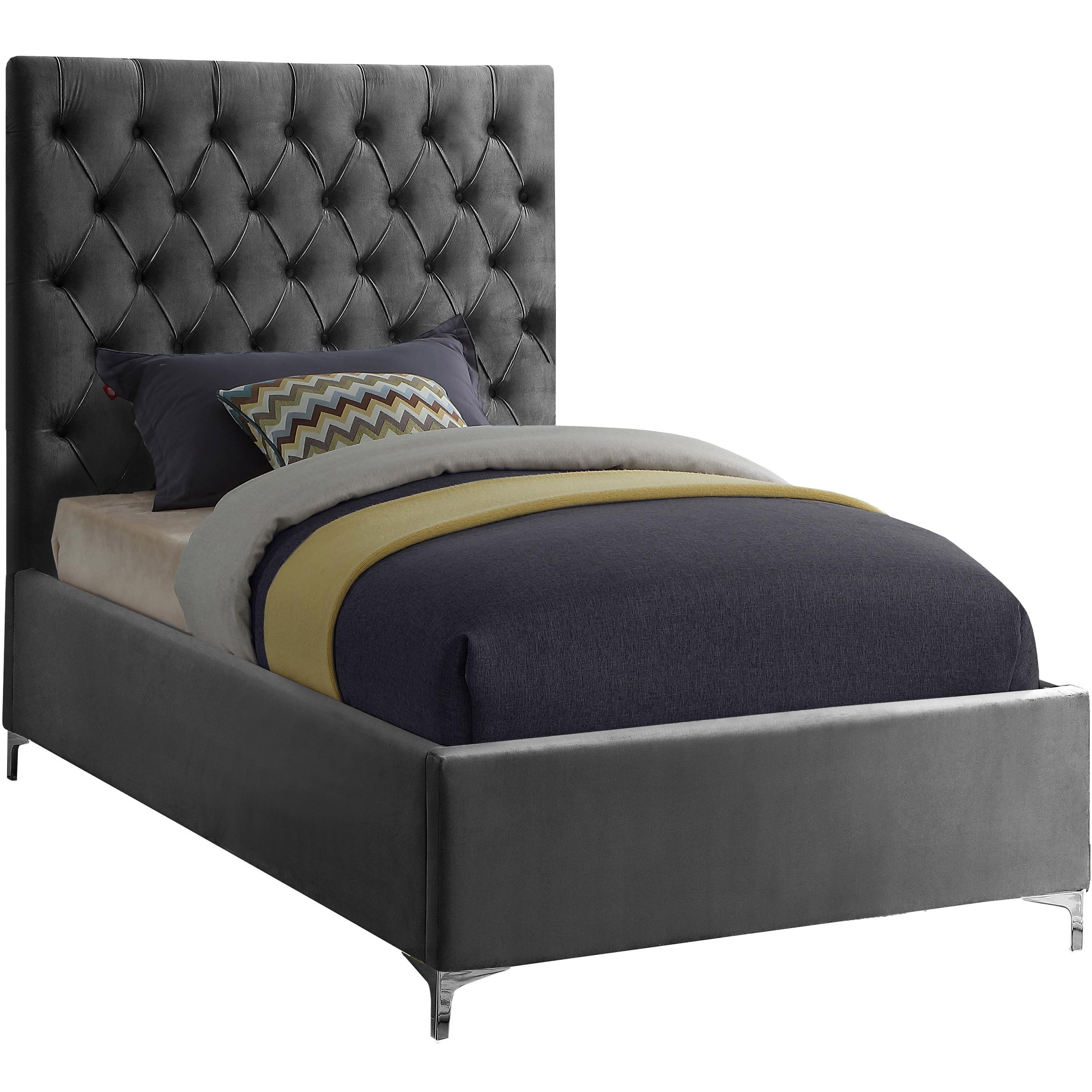 Meridian Cruz Grey Velvet Twin Bed