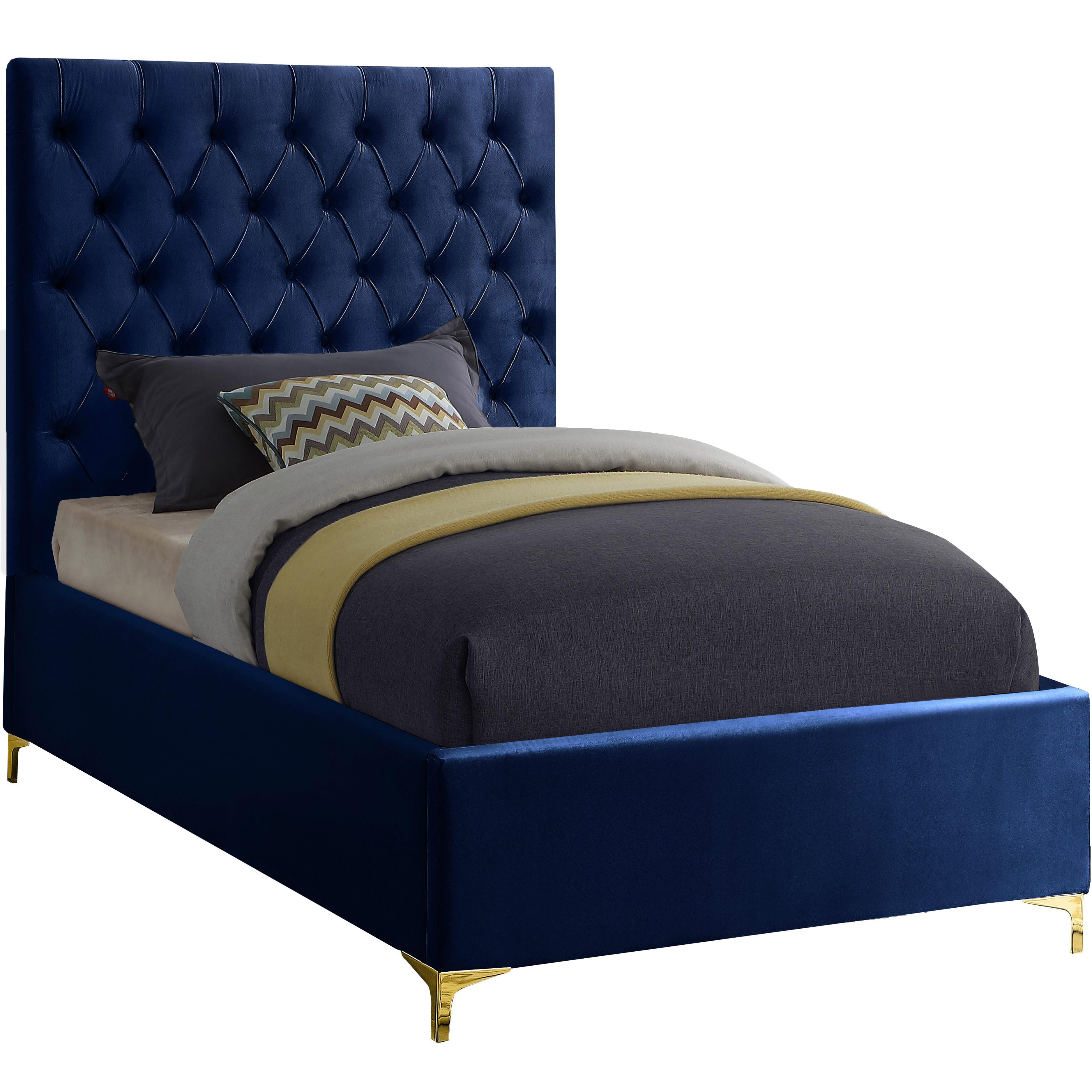 Meridian Cruz Navy Velvet Twin Bed
