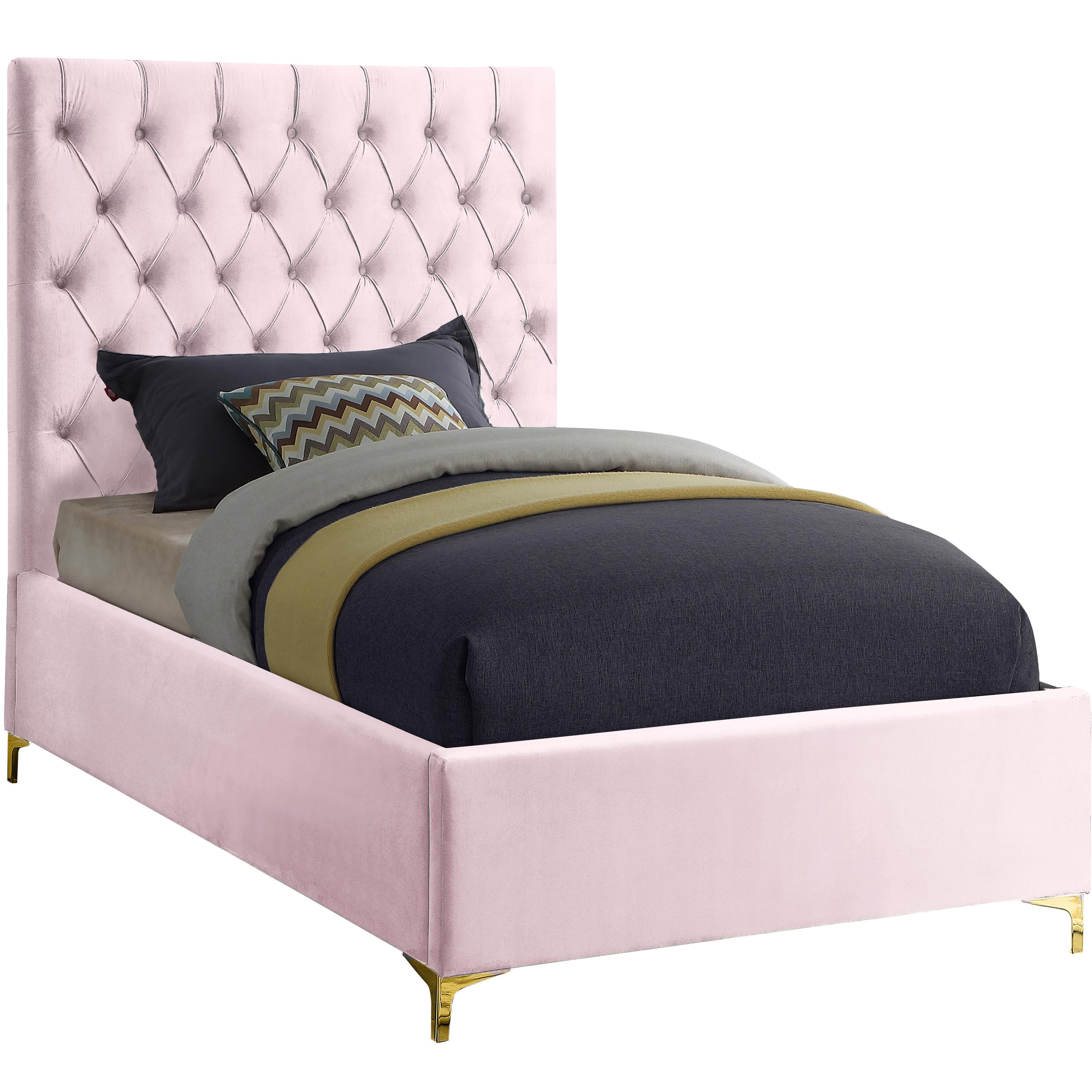 Meridian Cruz Pink Velvet Twin Bed