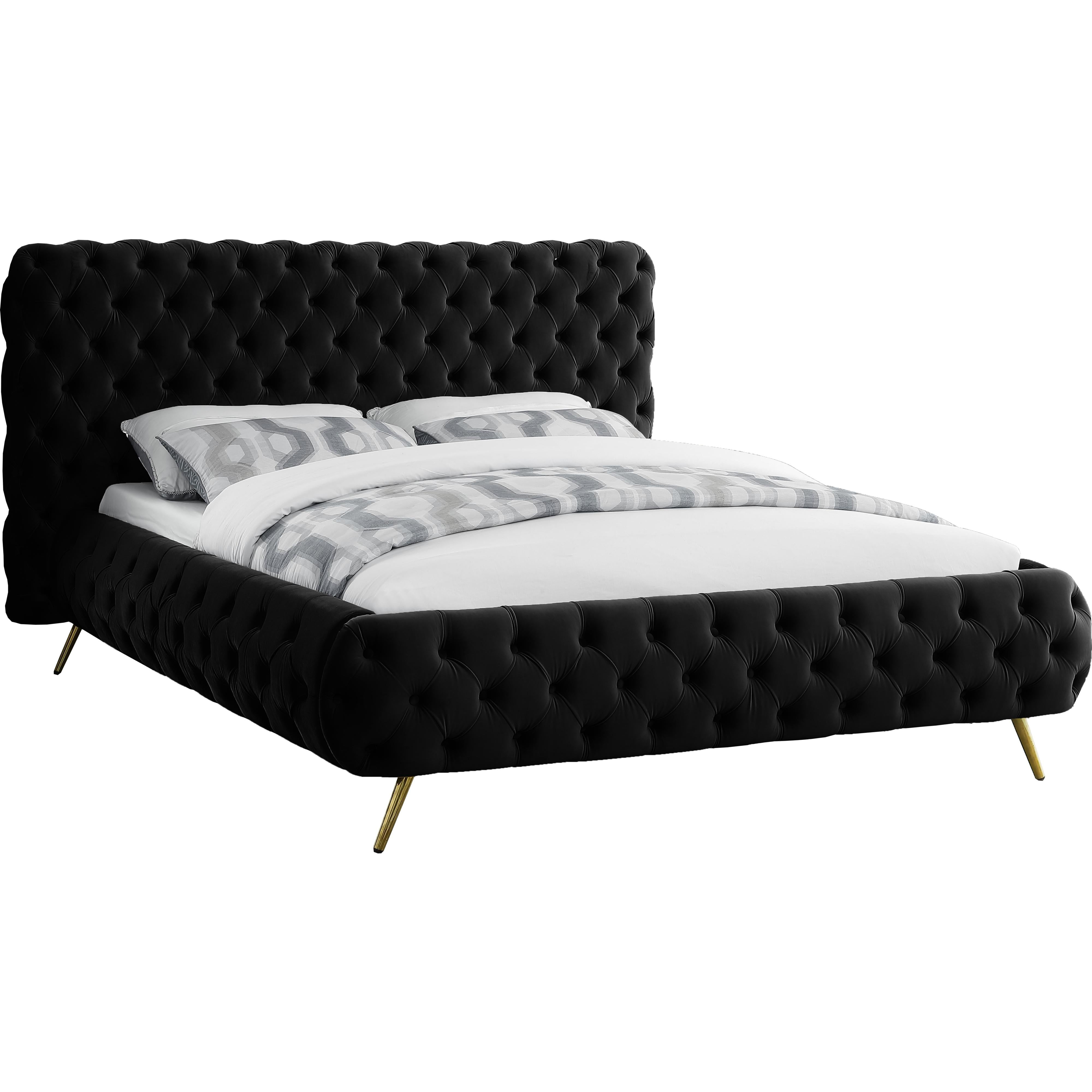 Meridian Delano Black Velvet Queen Bed