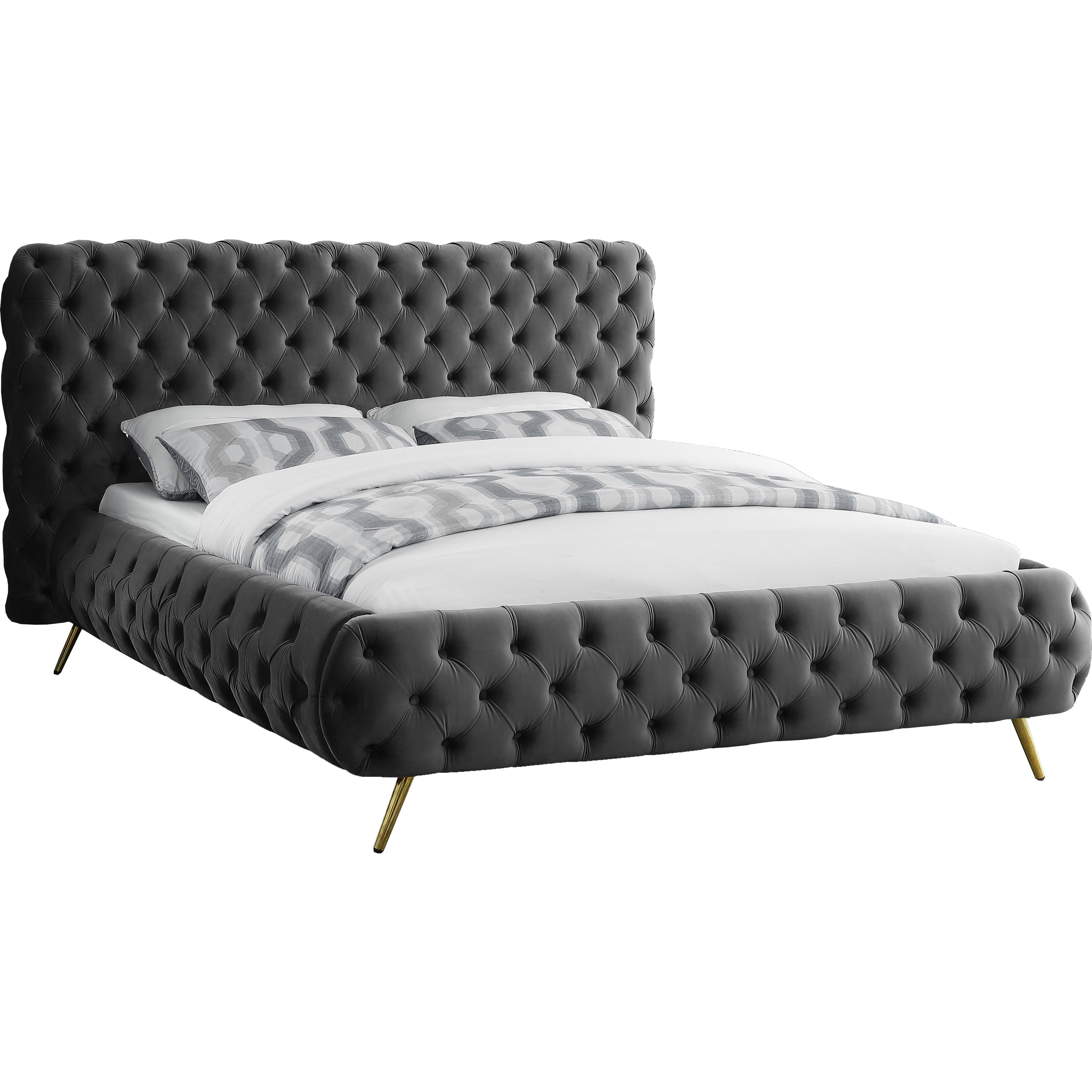 Meridian Delano Grey Velvet Queen Bed