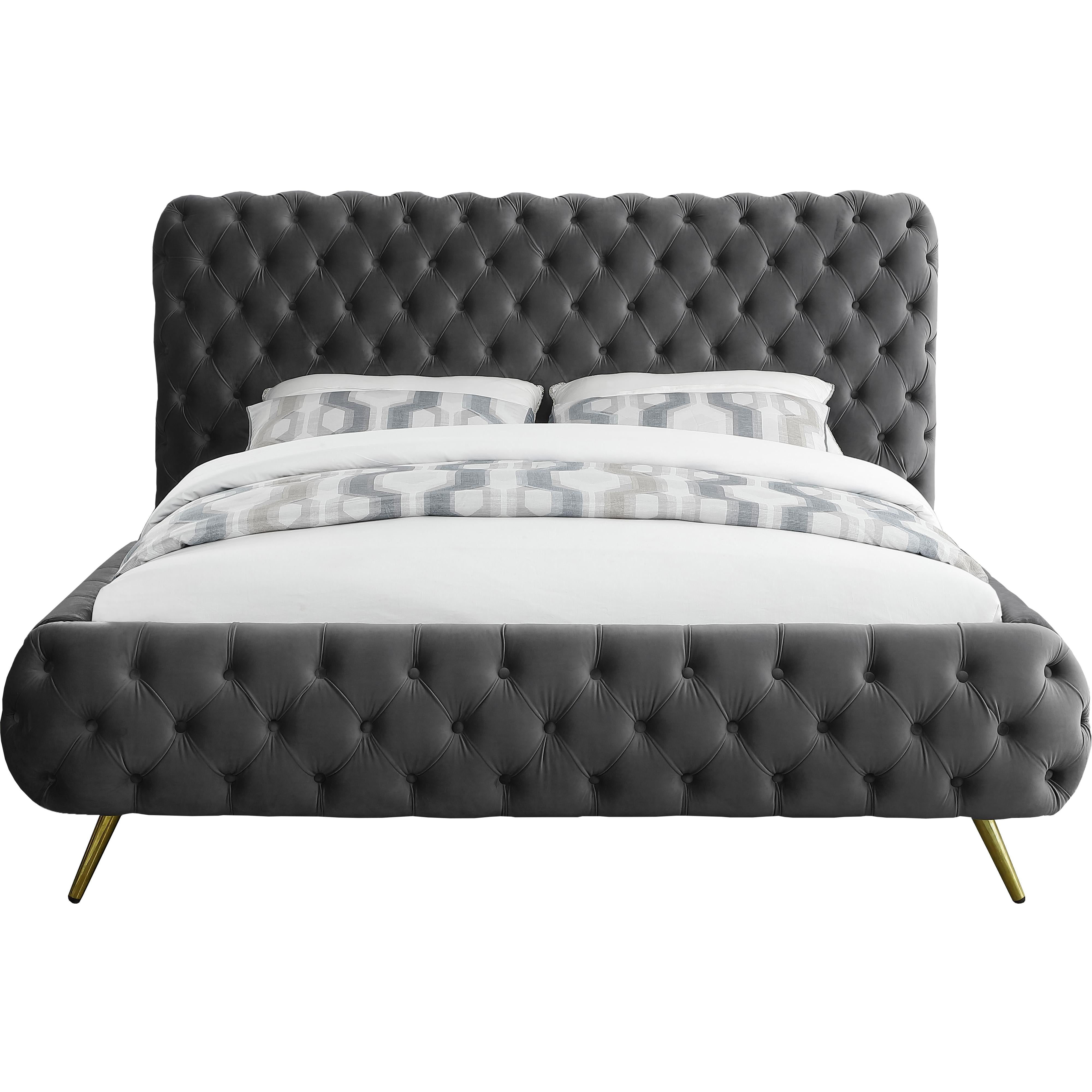 Meridian Delano Grey Velvet Queen Bed