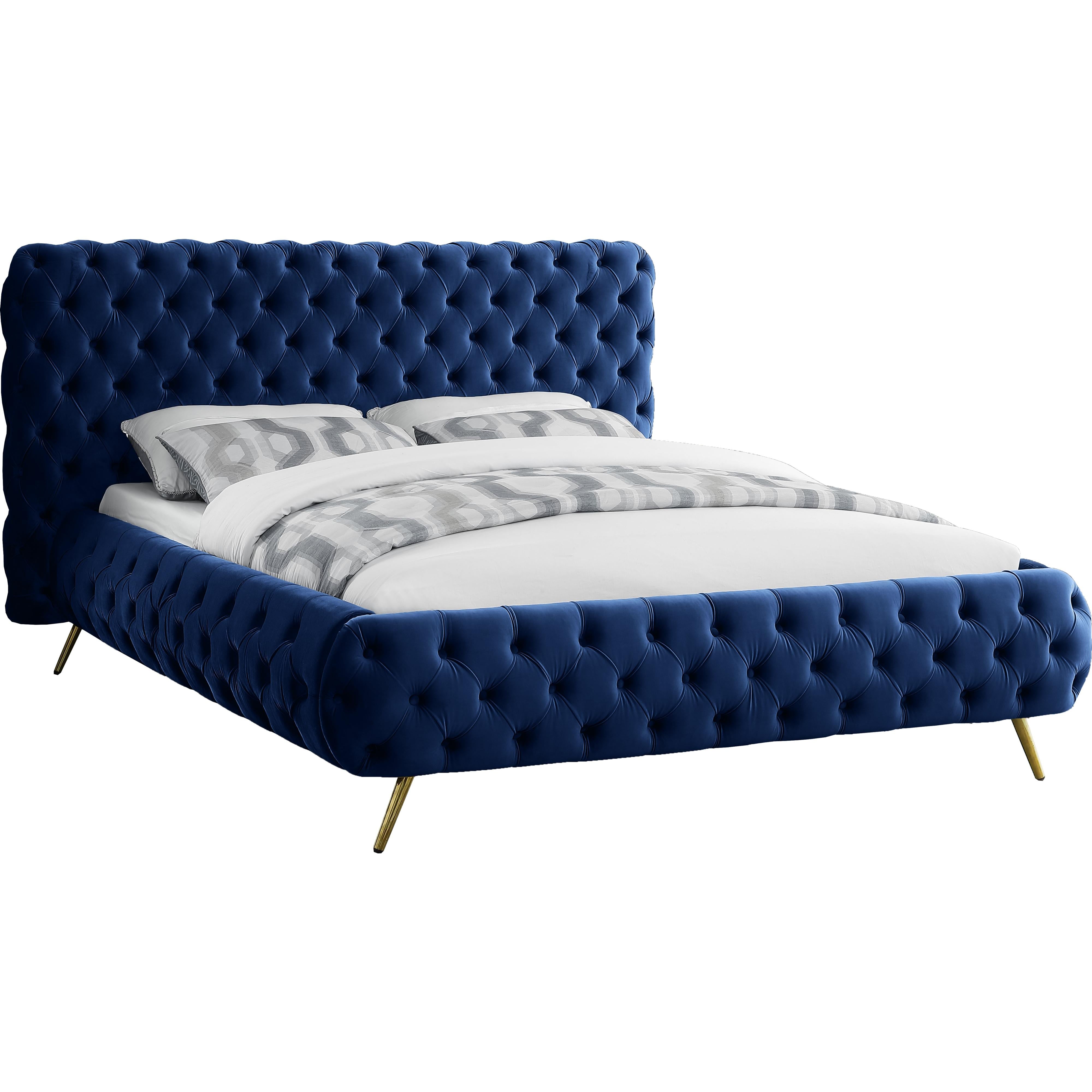 Meridian Delano Navy Velvet Queen Bed