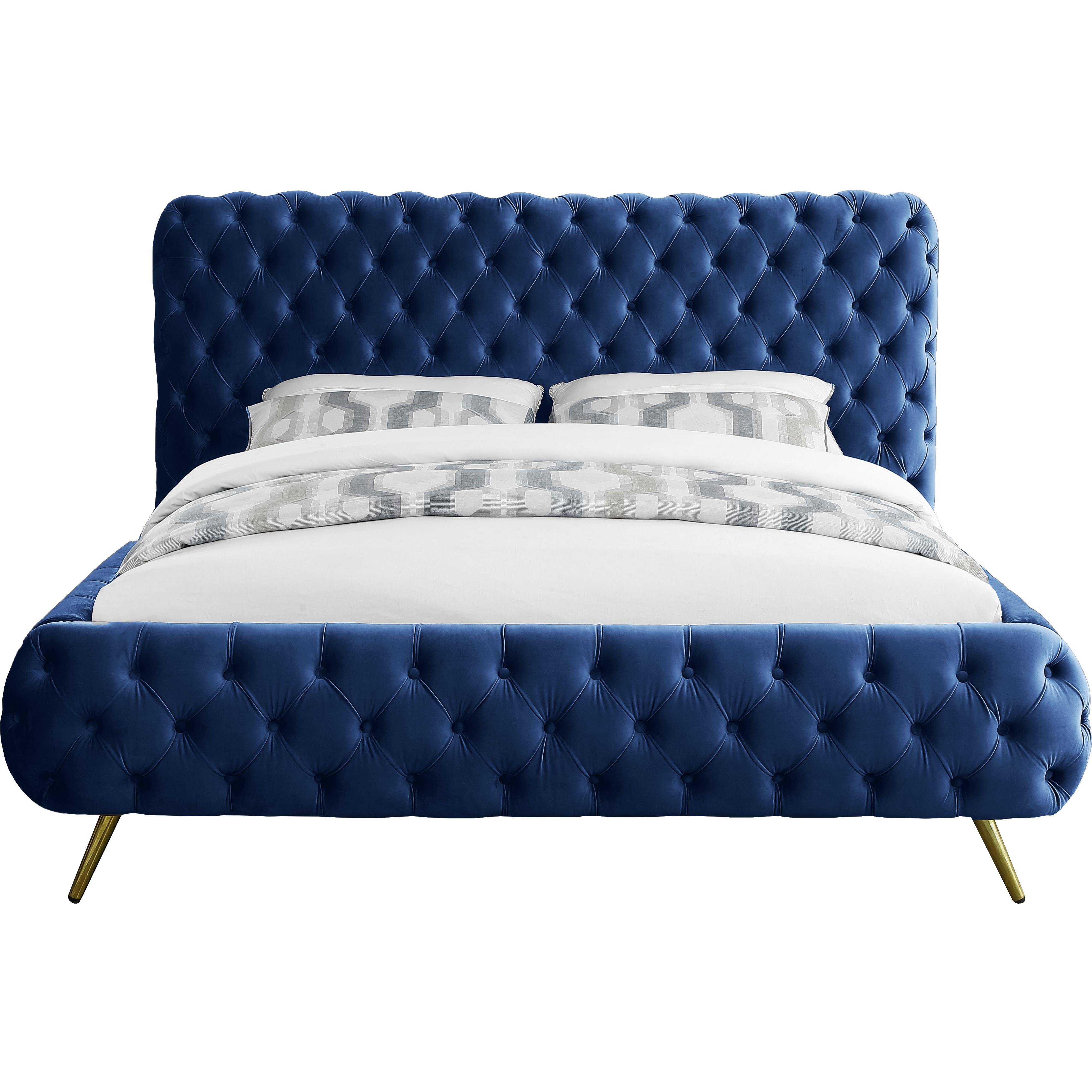 Meridian Delano Navy Velvet Queen Bed