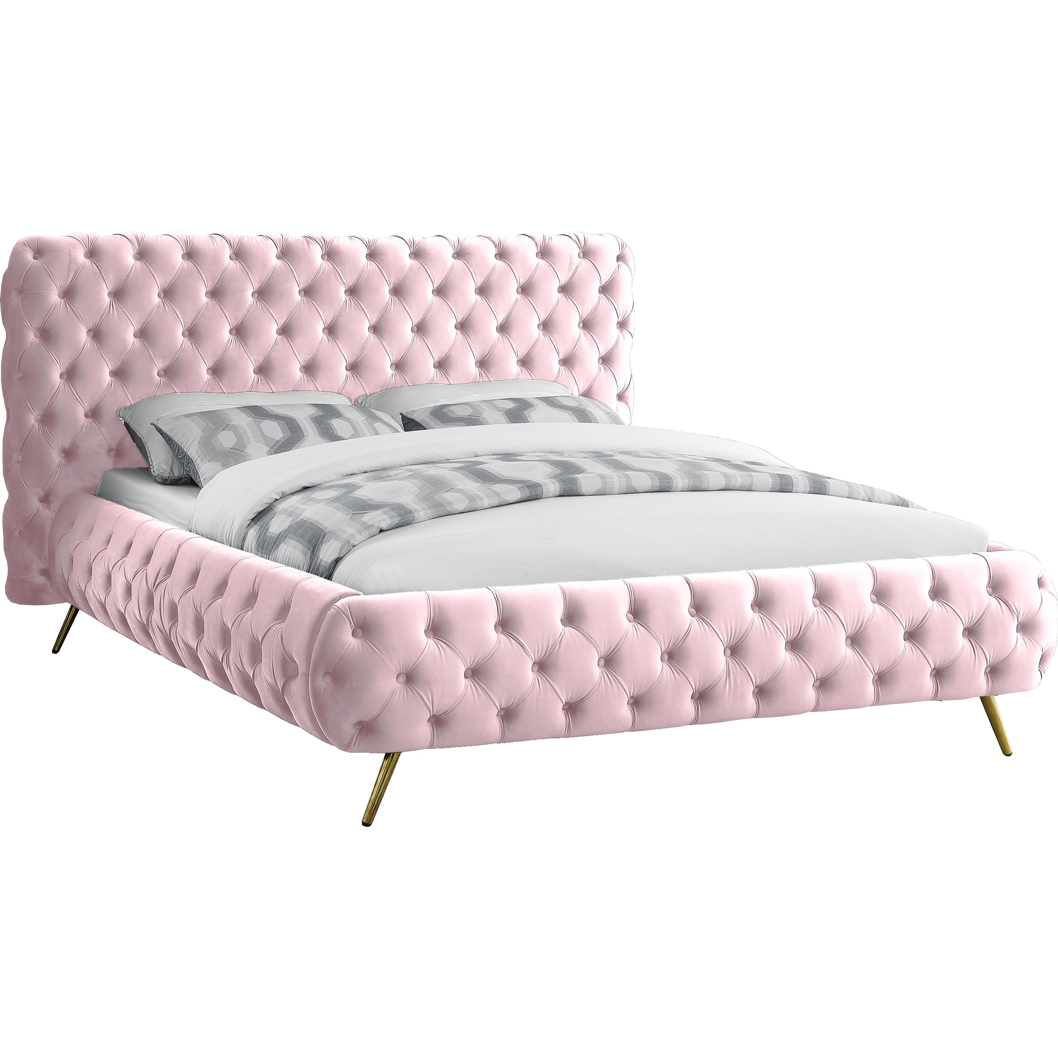 Meridian Delano Pink Velvet Queen Bed