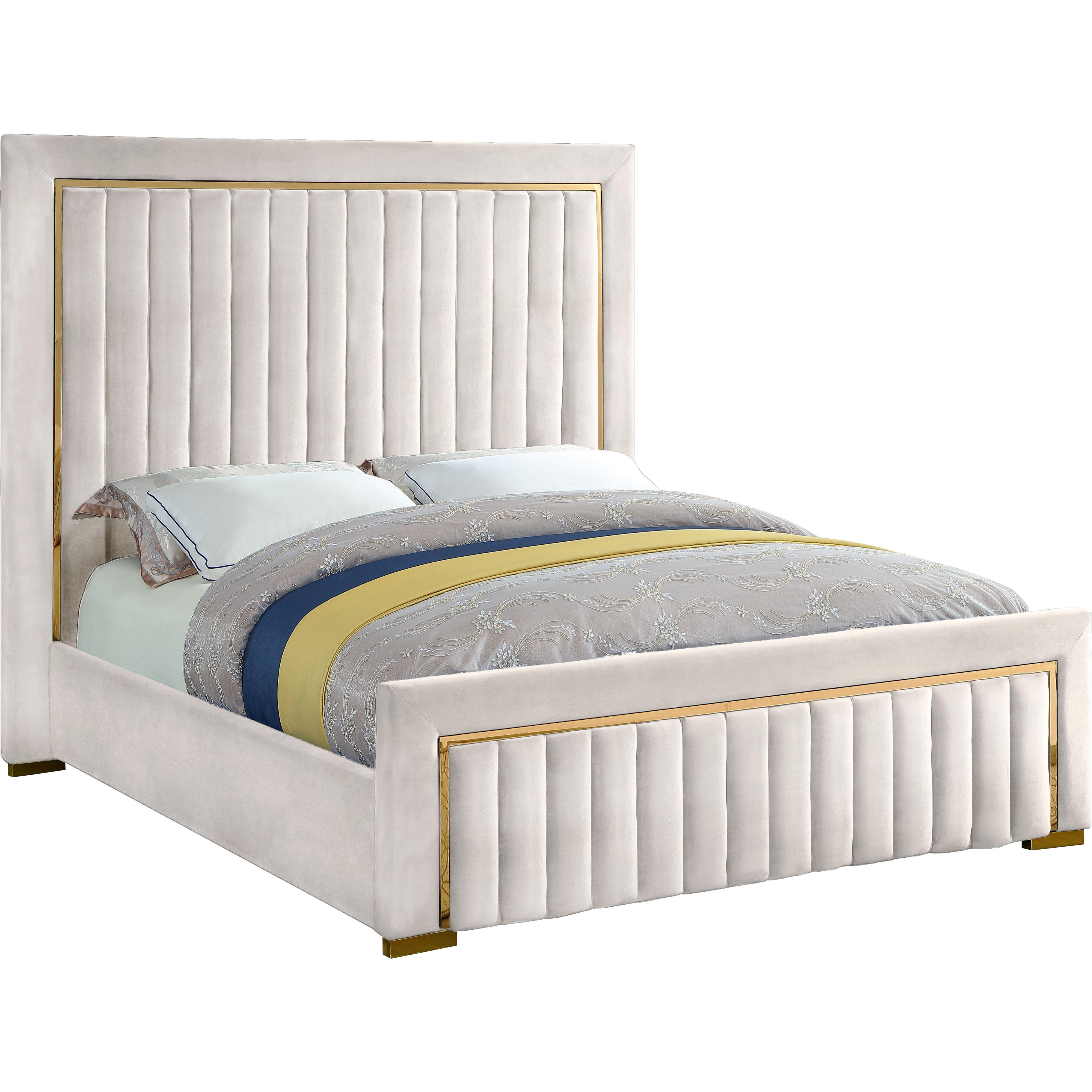 Meridian Dolce Cream Velvet King Bed (3 Boxes)