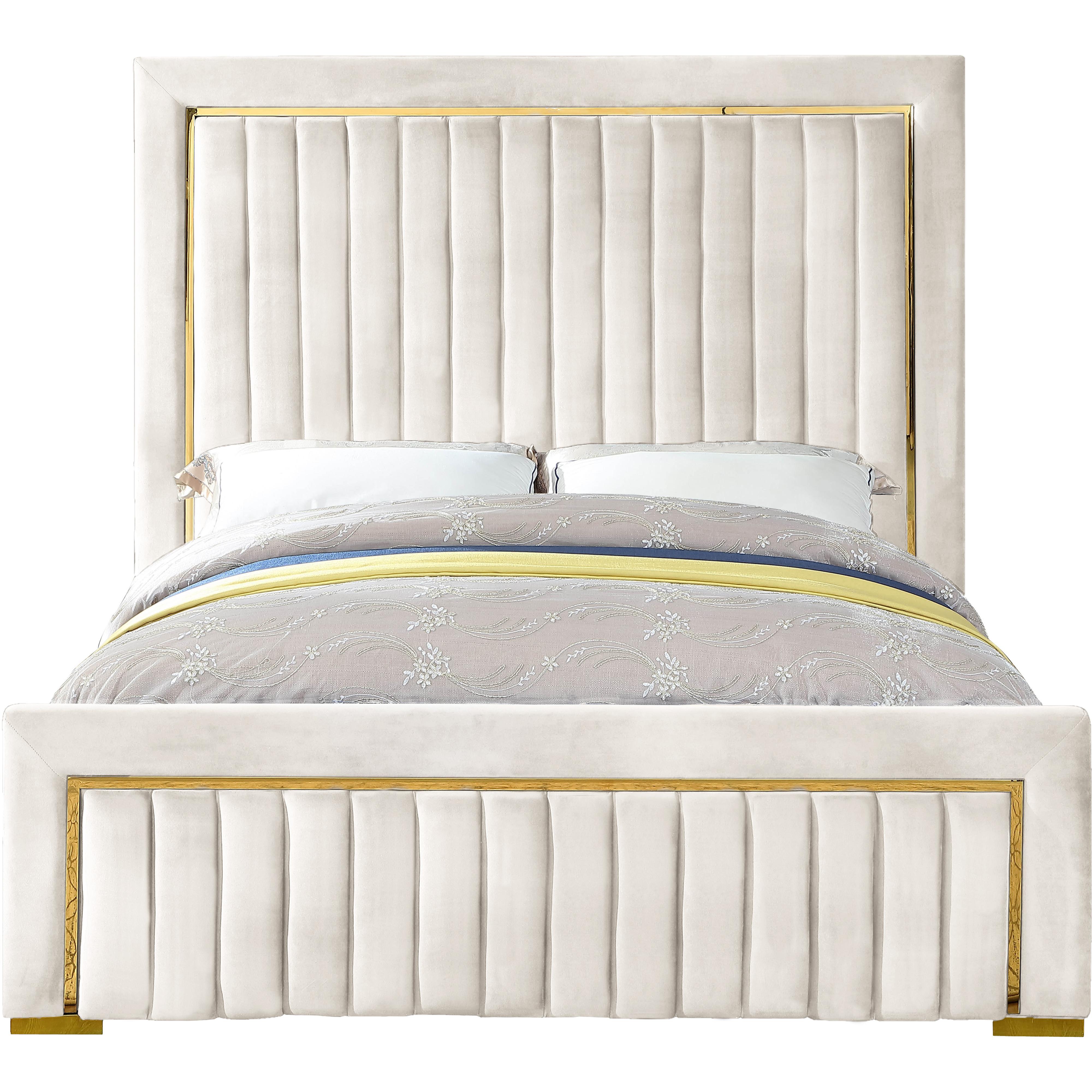 Meridian Dolce Cream Velvet King Bed (3 Boxes)