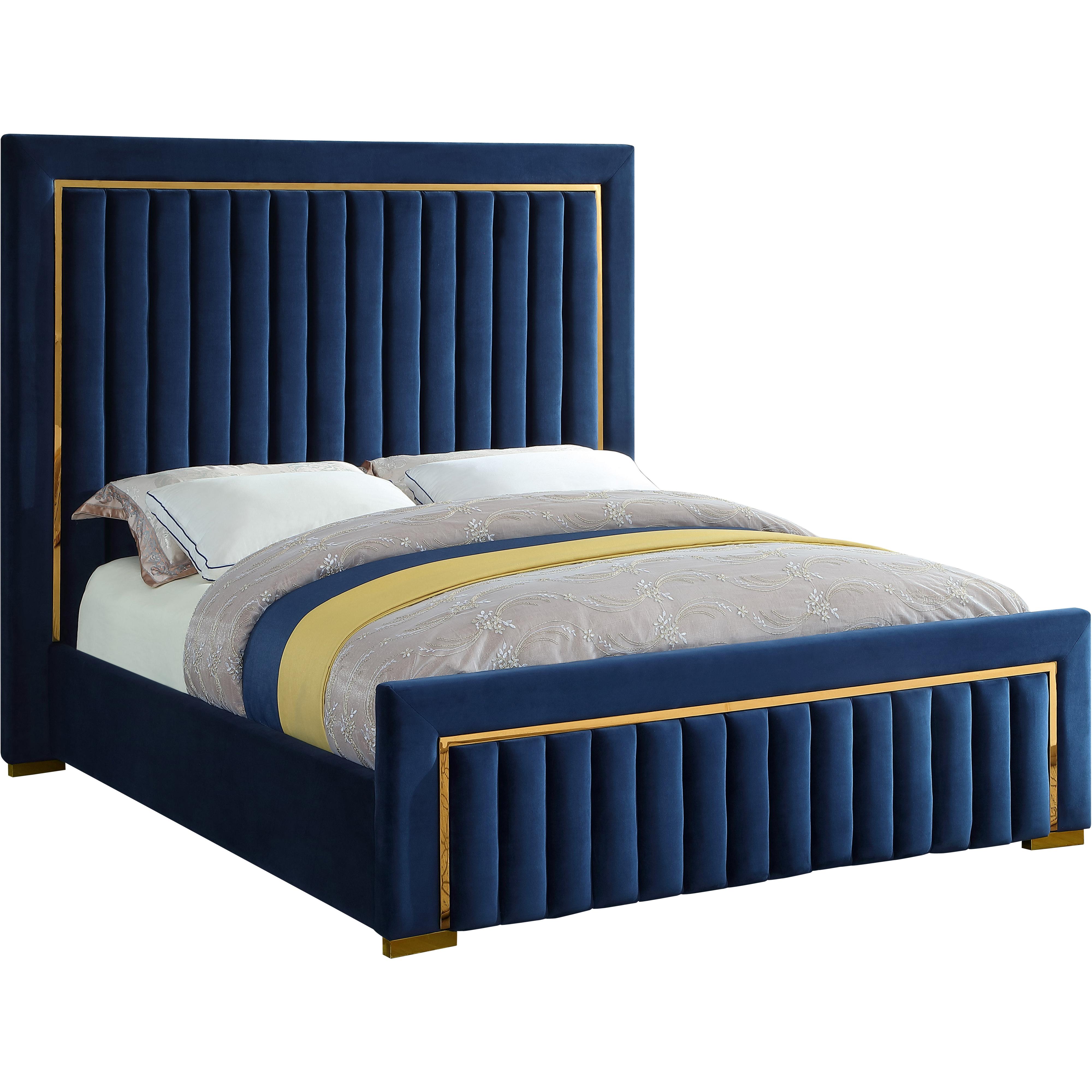 Meridian Dolce Navy Velvet King Bed (3 Boxes)