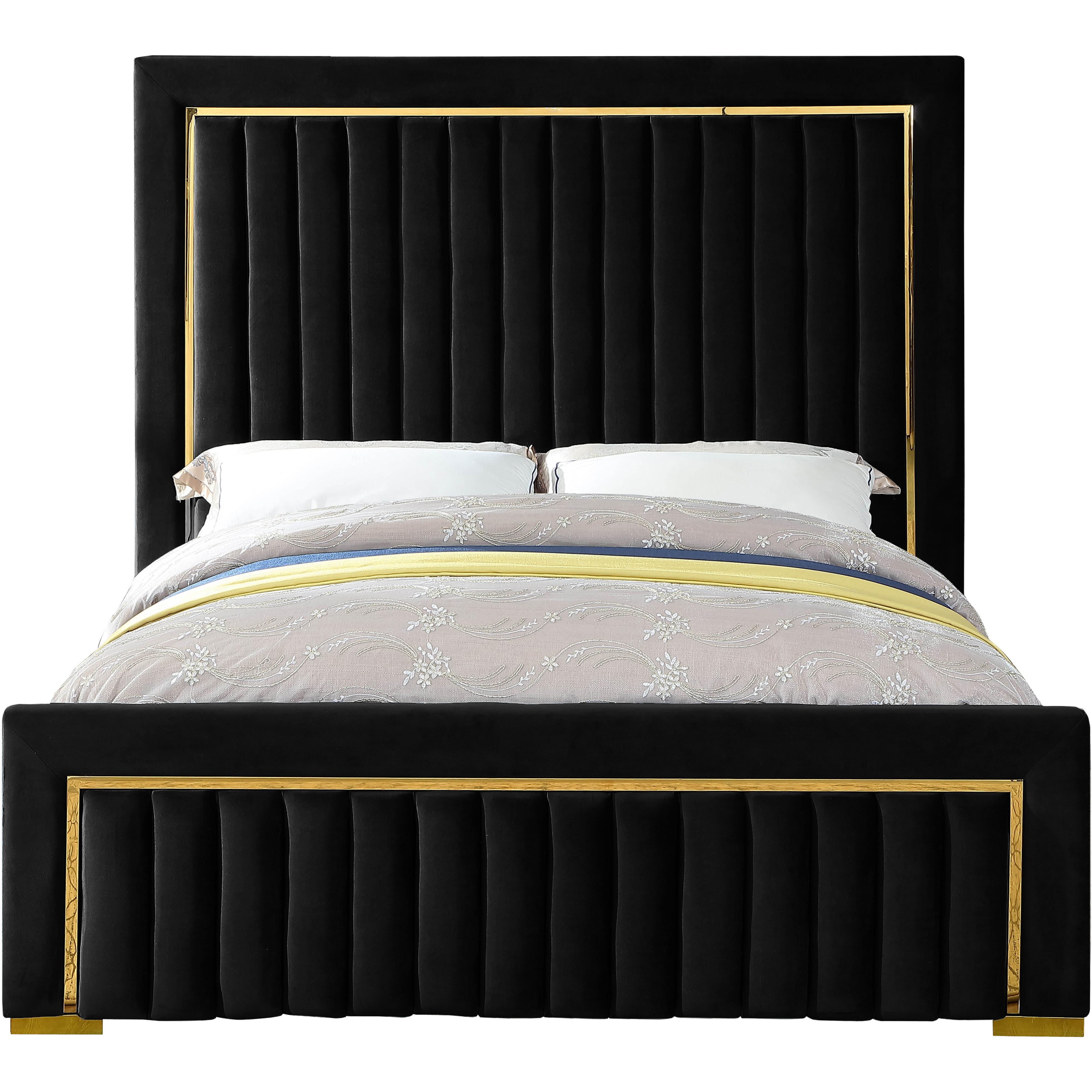 Meridian Dolce Black Velvet Queen Bed (3 Boxes)