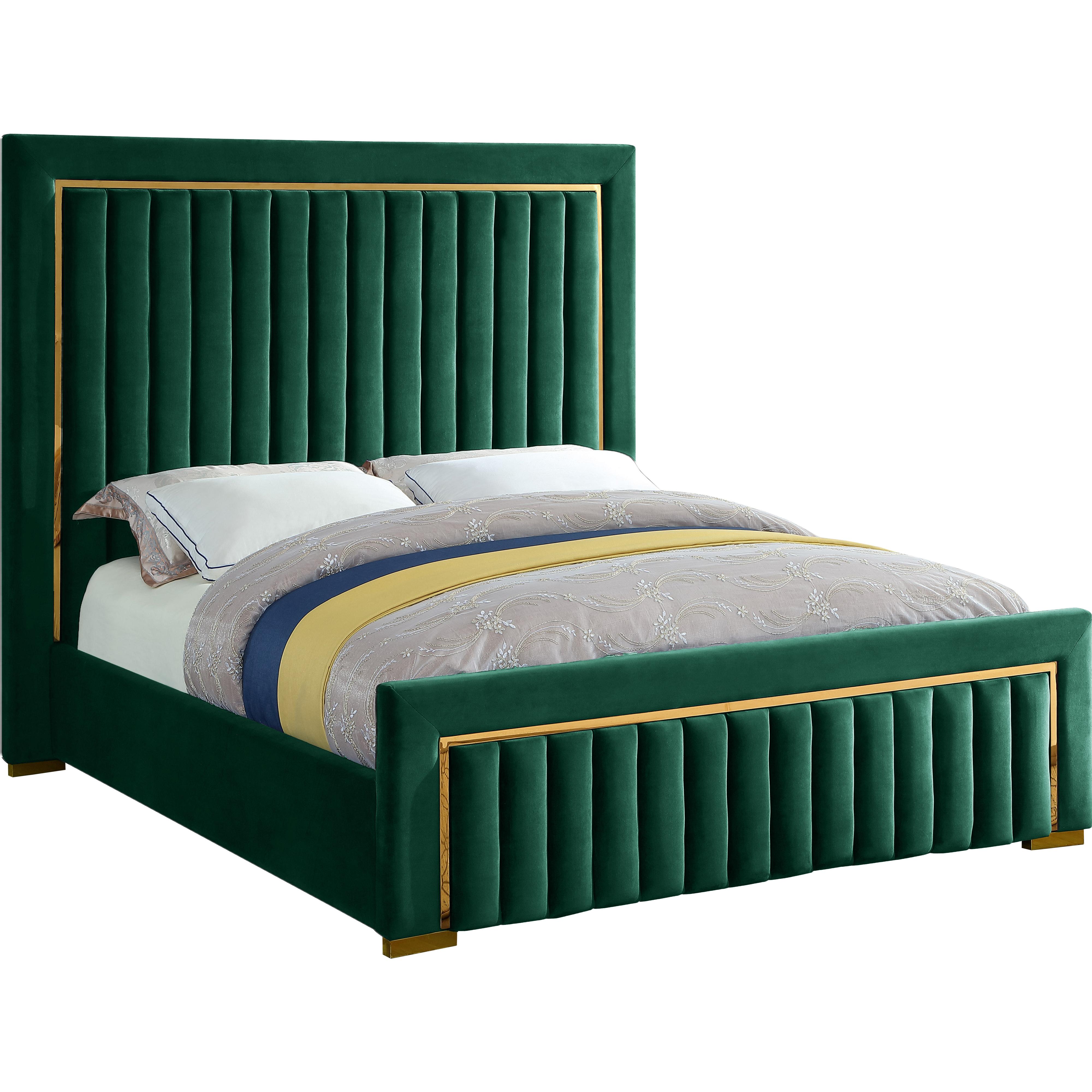 Meridian Dolce Green Velvet Queen Bed (3 Boxes)