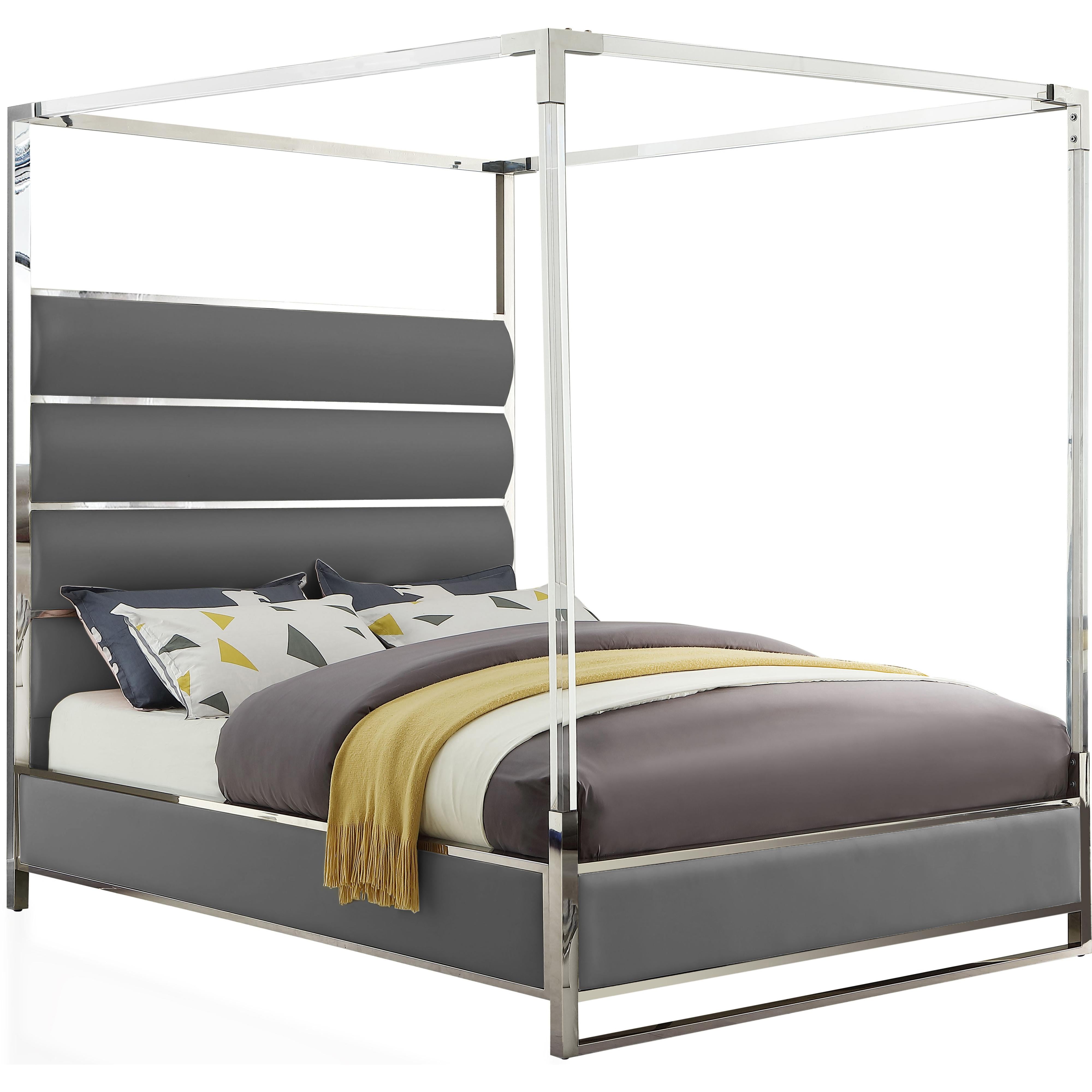 Meridian Encore Grey Vegan Leather King Bed (4 Boxes)