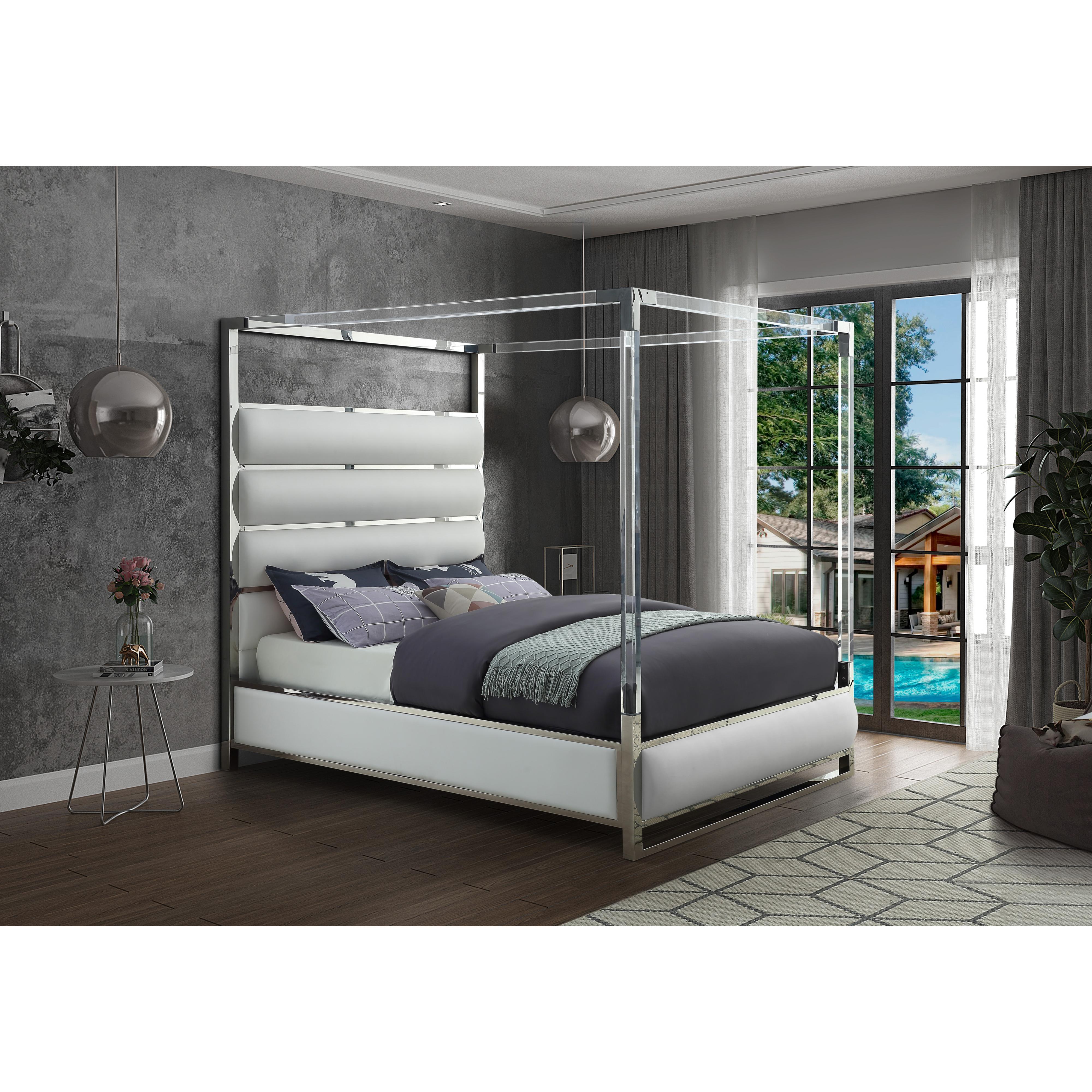 Meridian Encore White Vegan Leather Queen Bed (4 Boxes)