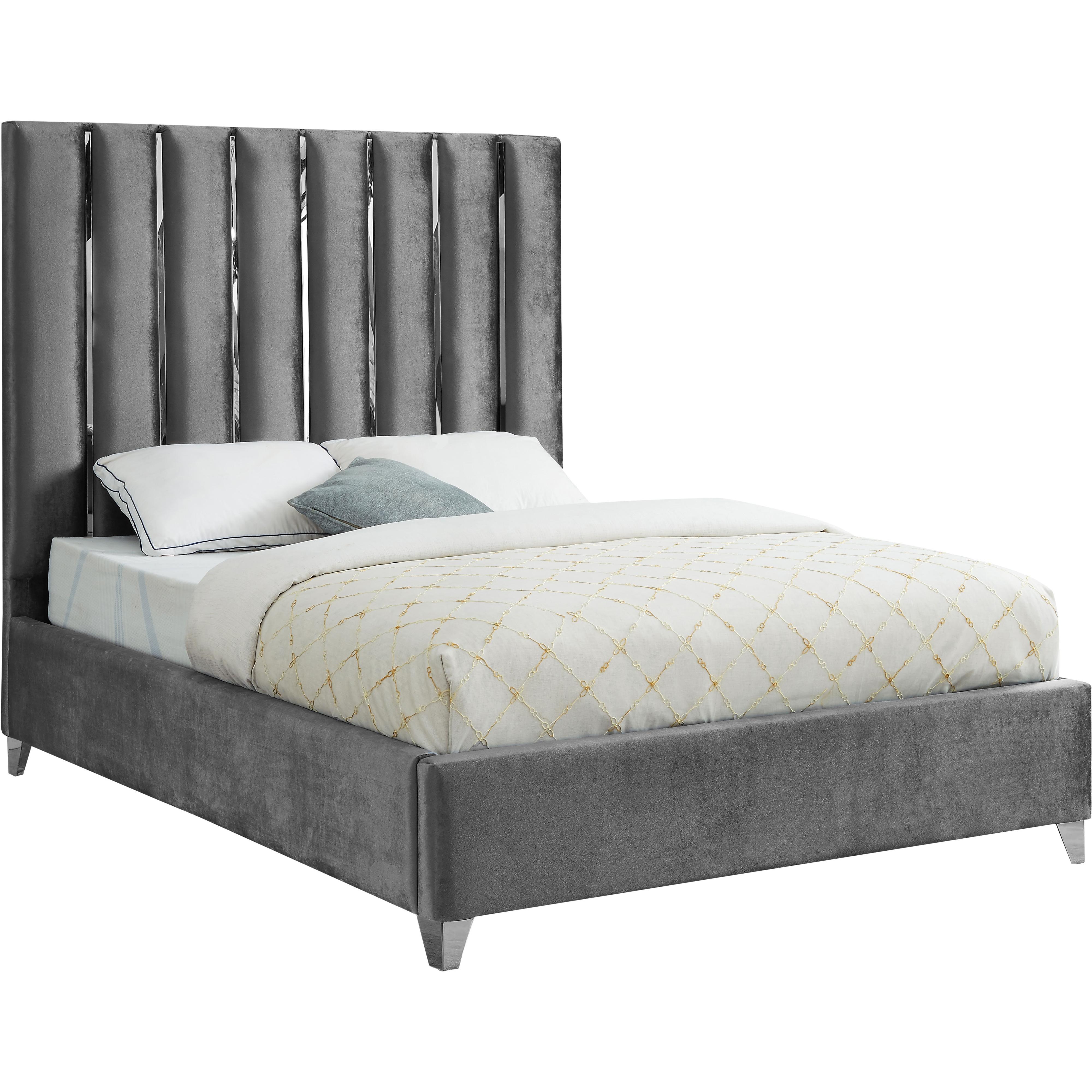 Meridian Enzo Grey Velvet Full Bed