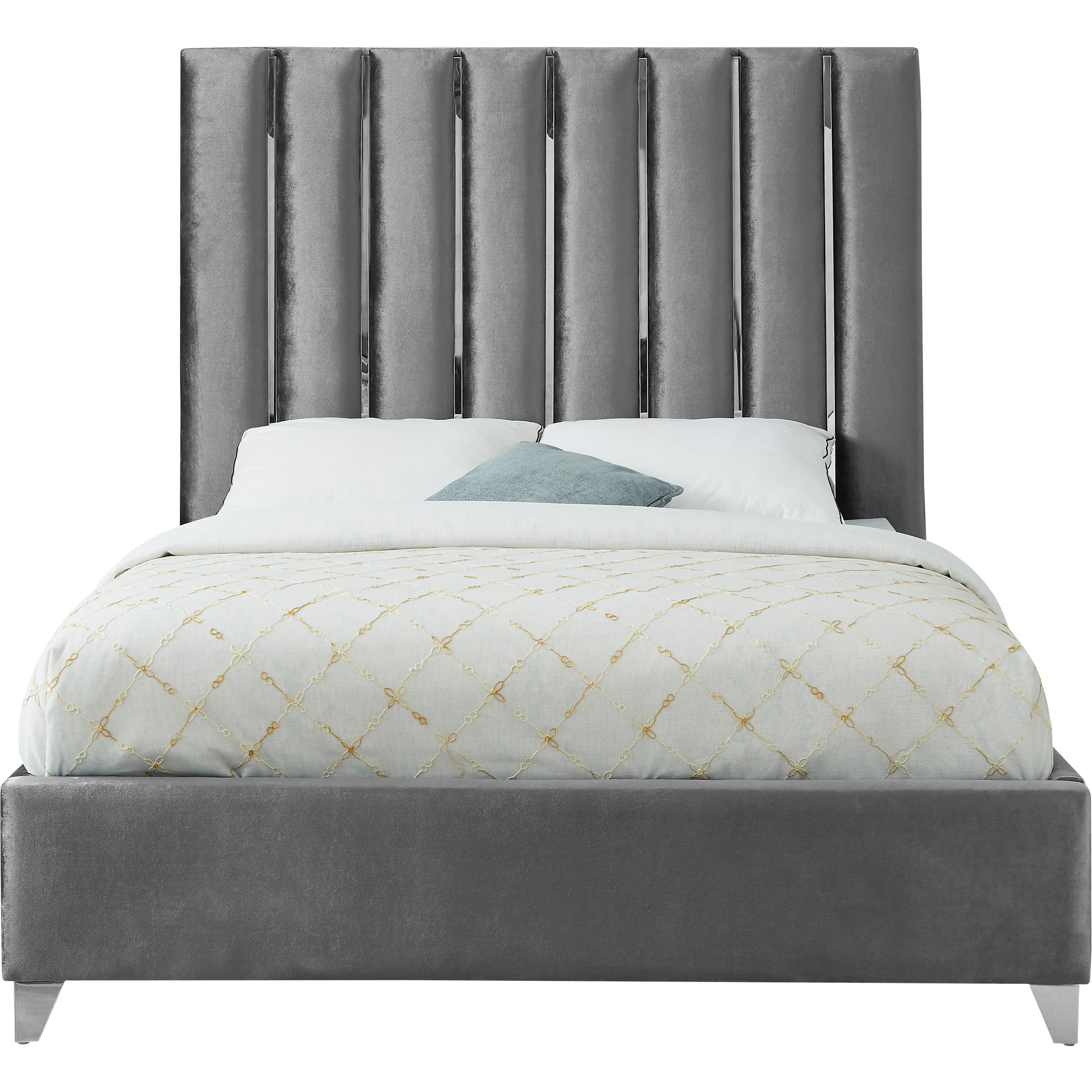 Meridian Enzo Grey Velvet Full Bed