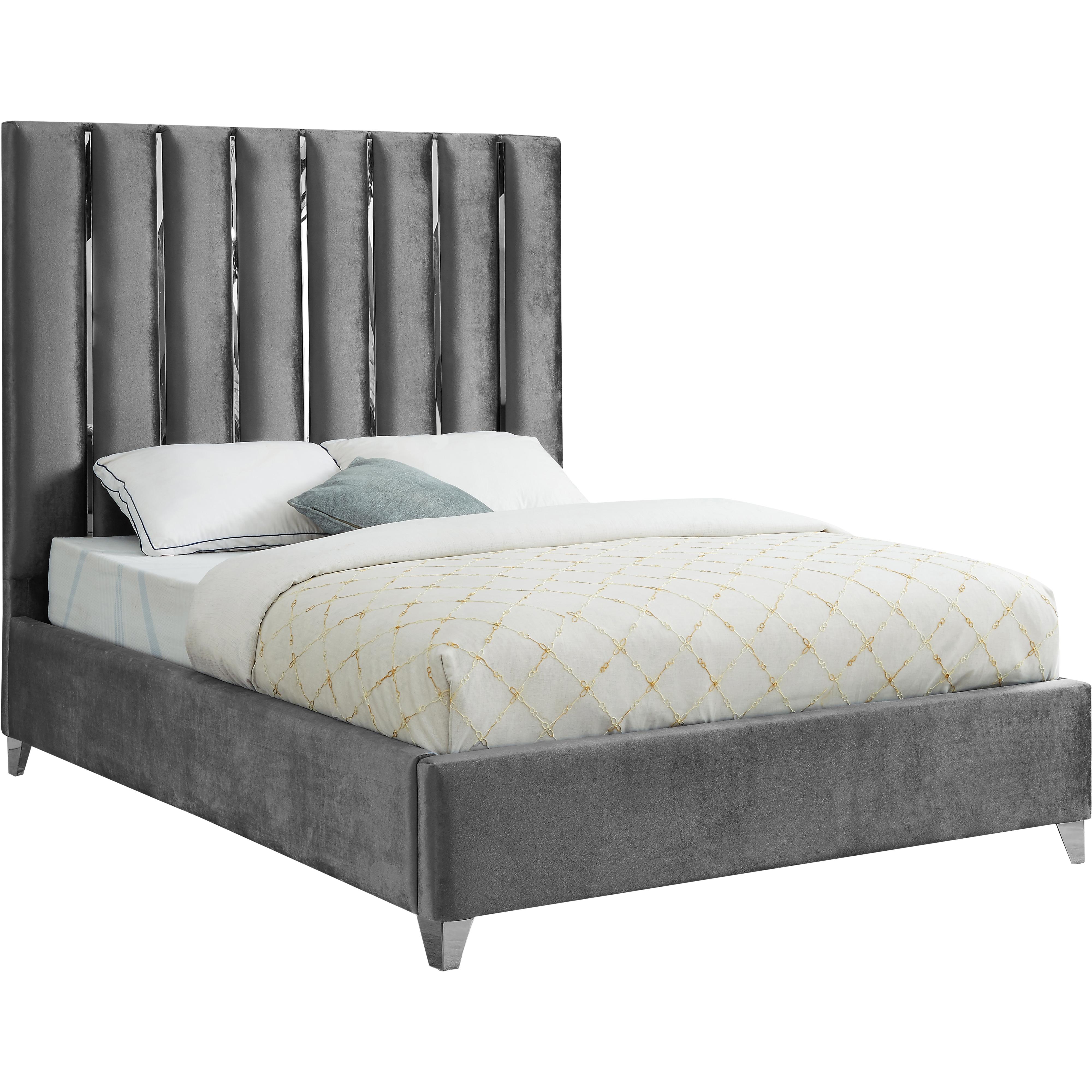 Meridian Enzo Grey Velvet King Bed