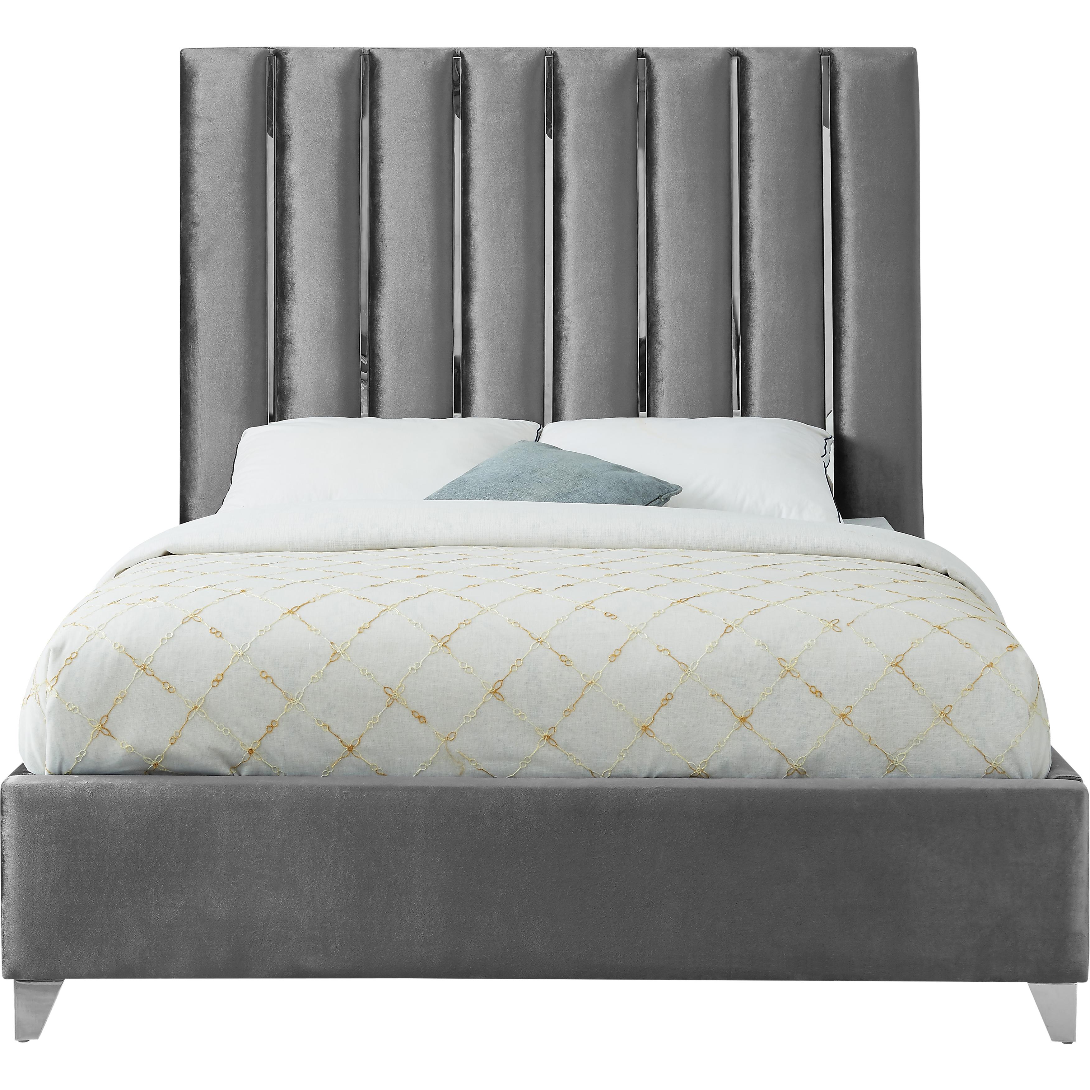 Meridian Enzo Grey Velvet King Bed