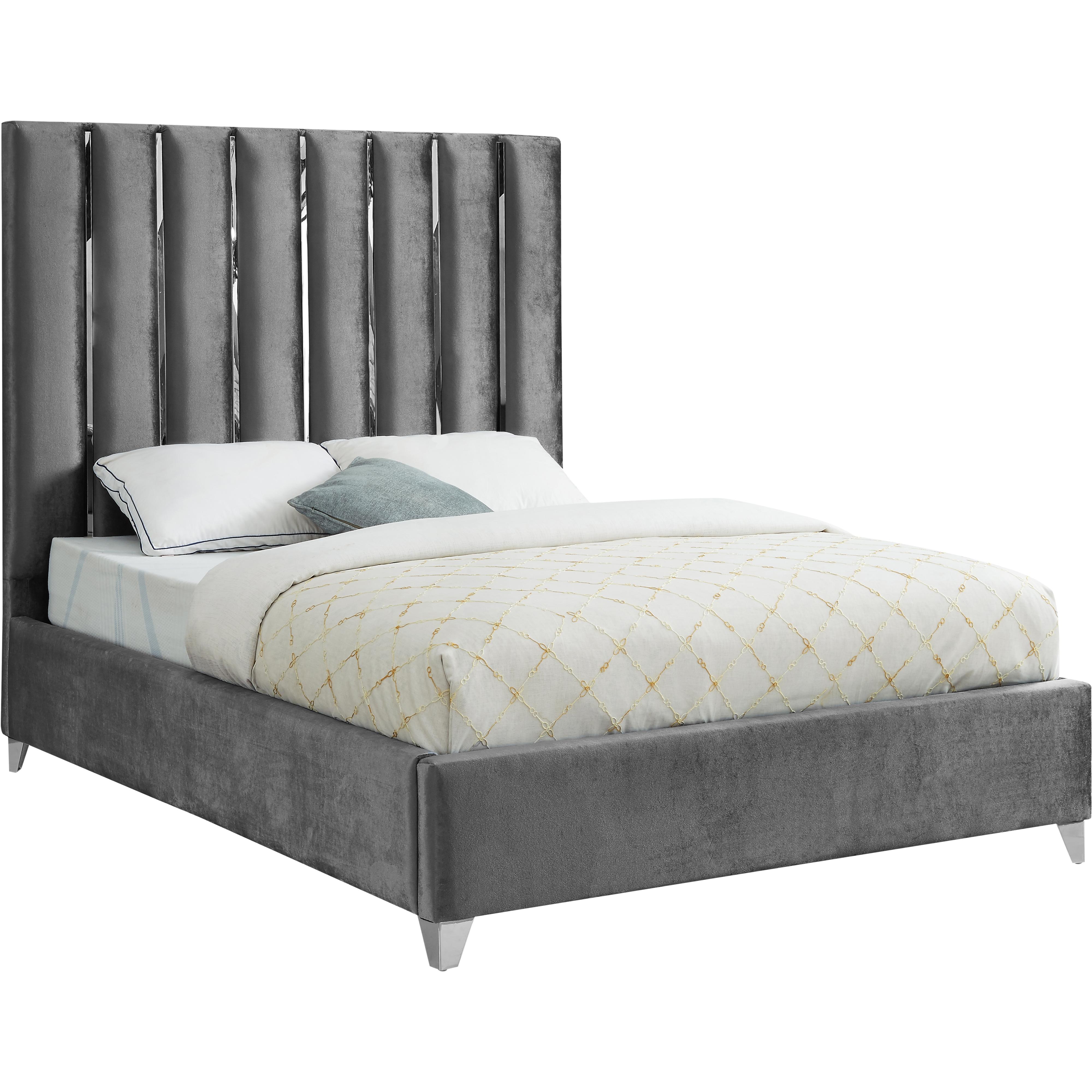 Meridian Enzo Grey Velvet Queen Bed