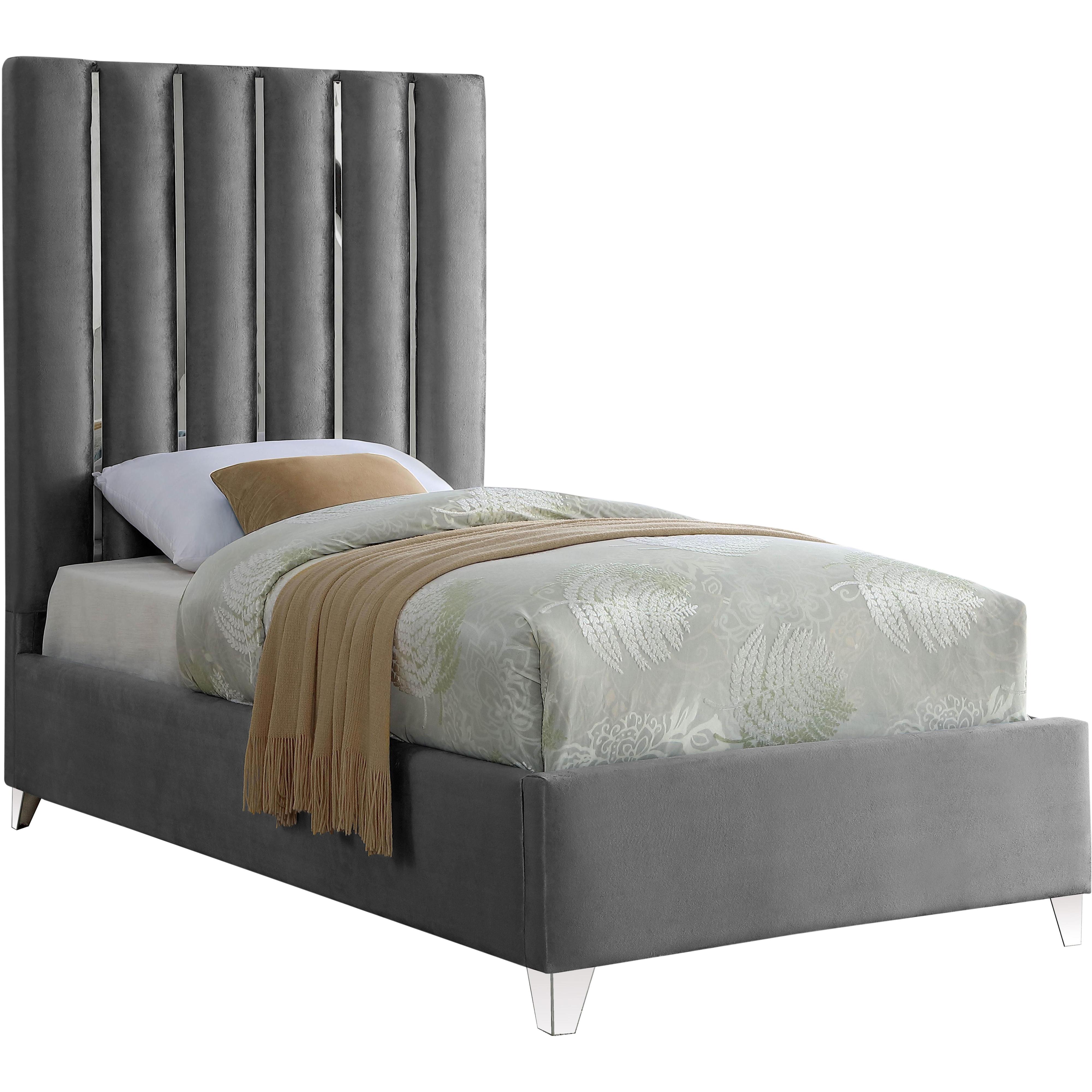 Meridian Enzo Grey Velvet Twin Bed