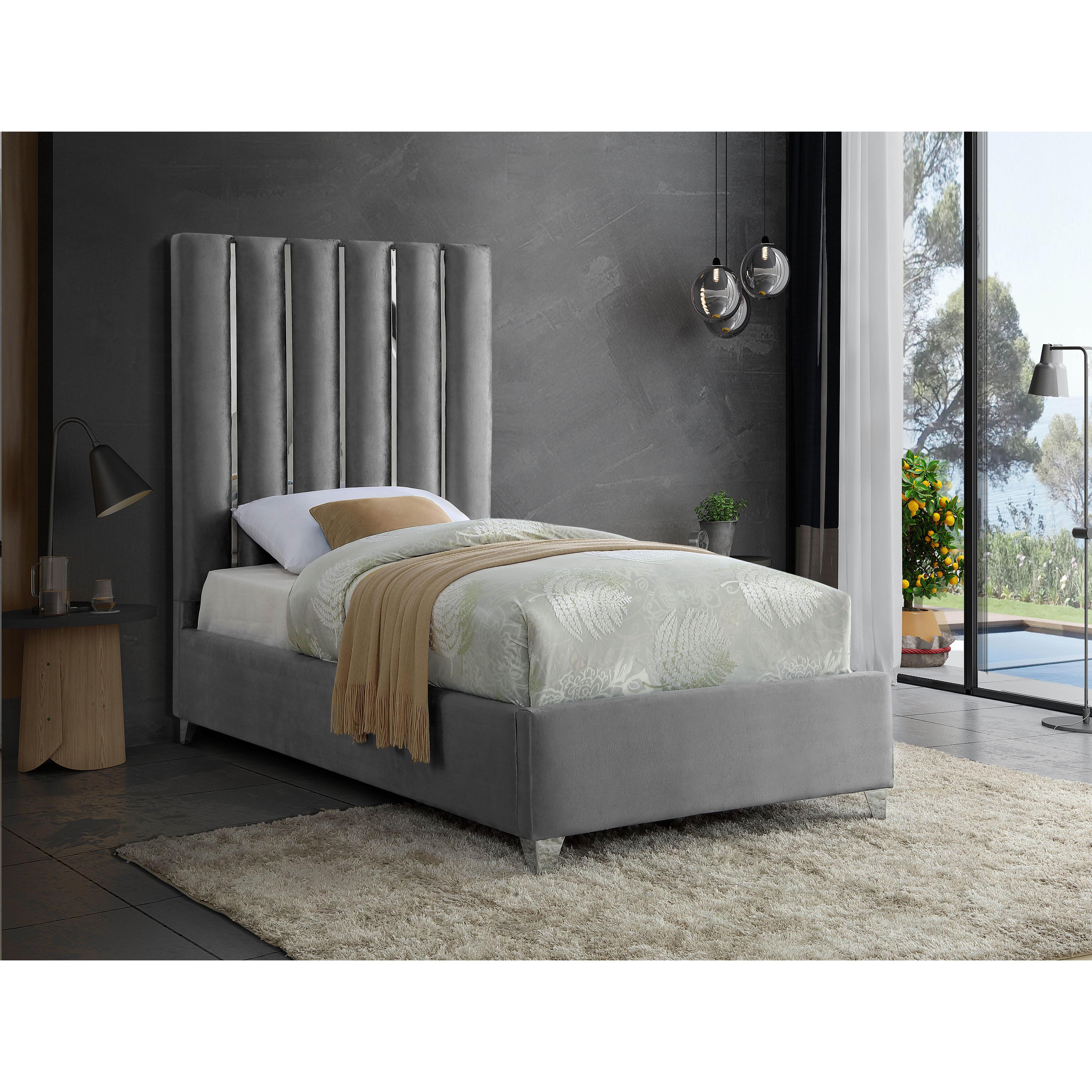 Meridian Enzo Grey Velvet Twin Bed
