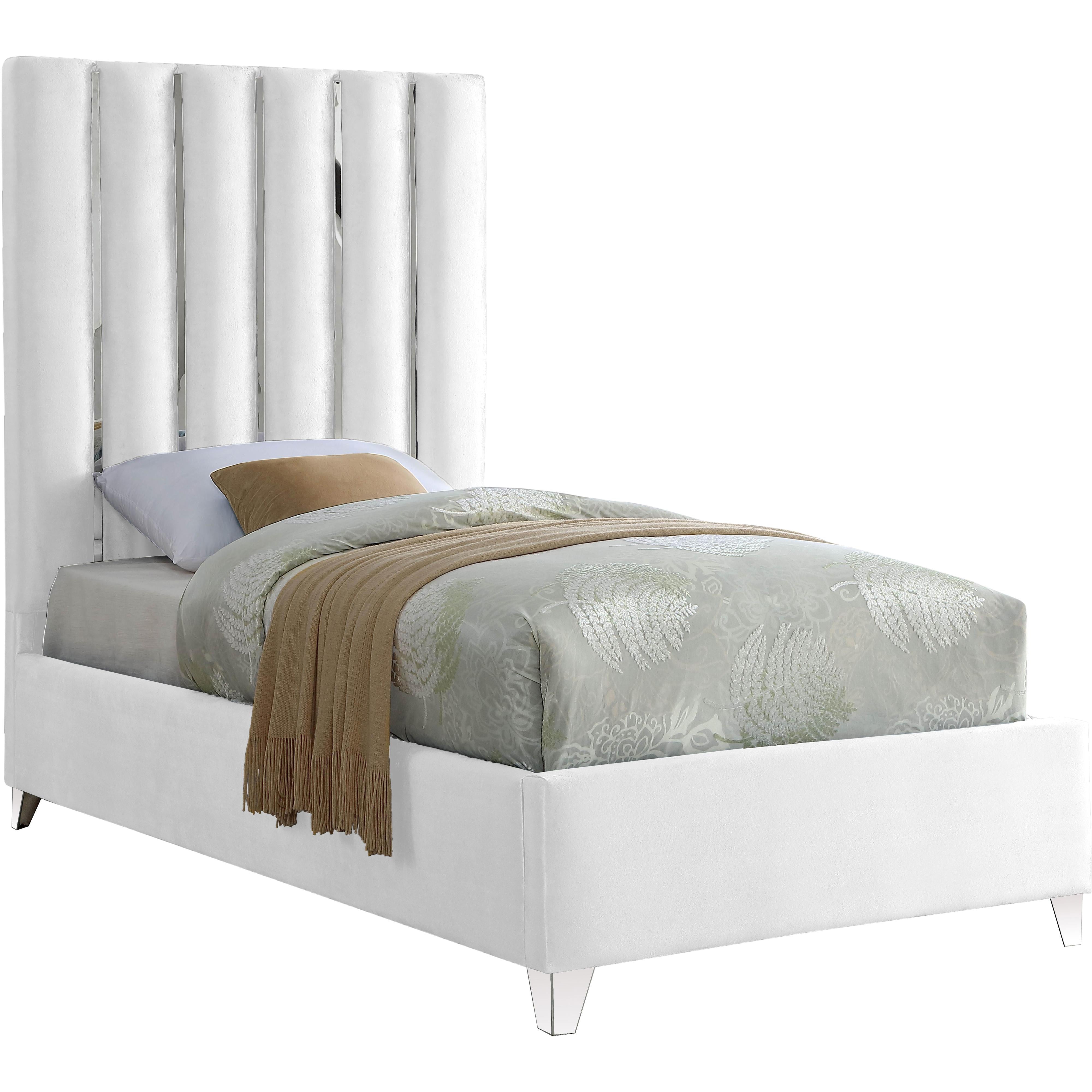 Meridian Enzo White Velvet Twin Bed