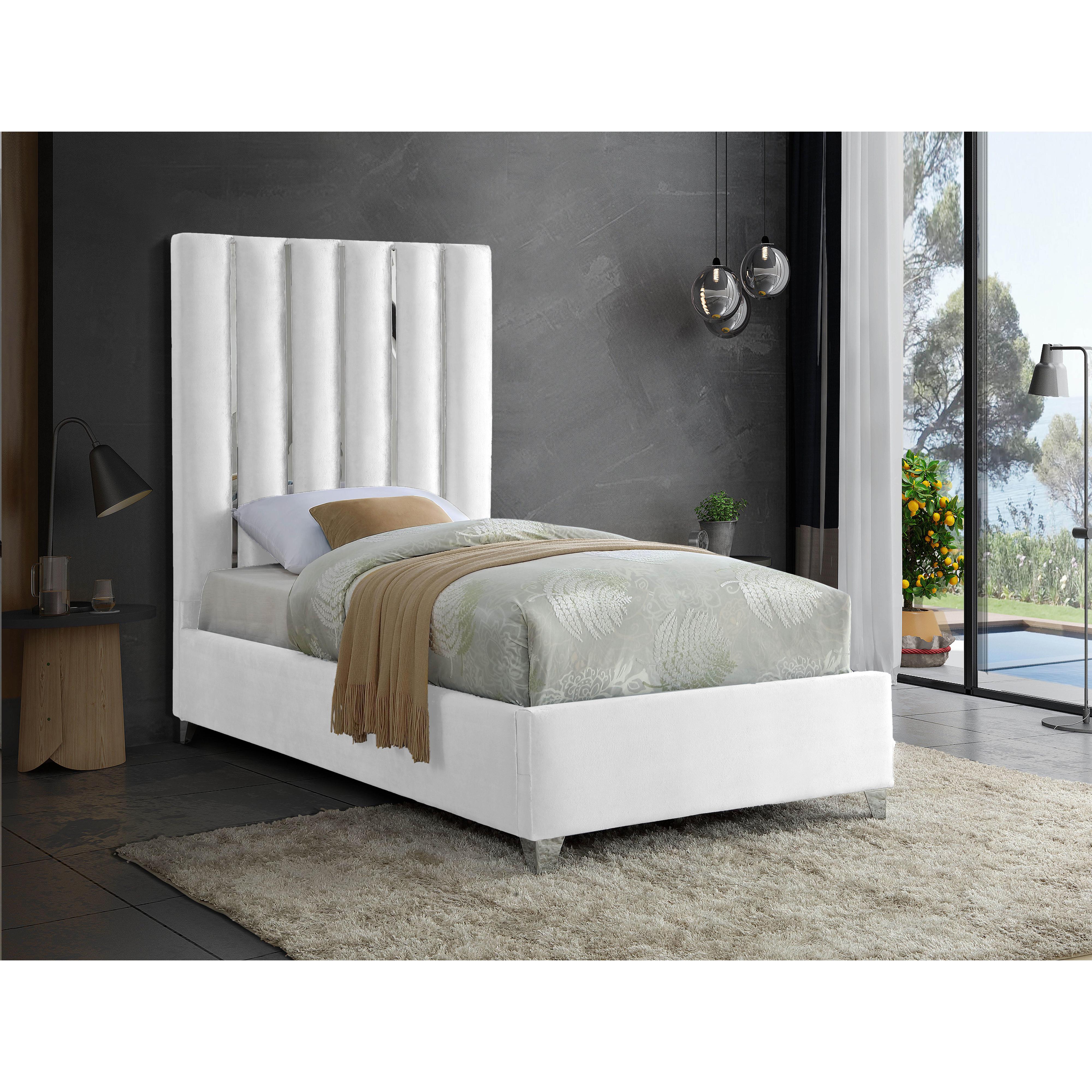 Meridian Enzo White Velvet Twin Bed
