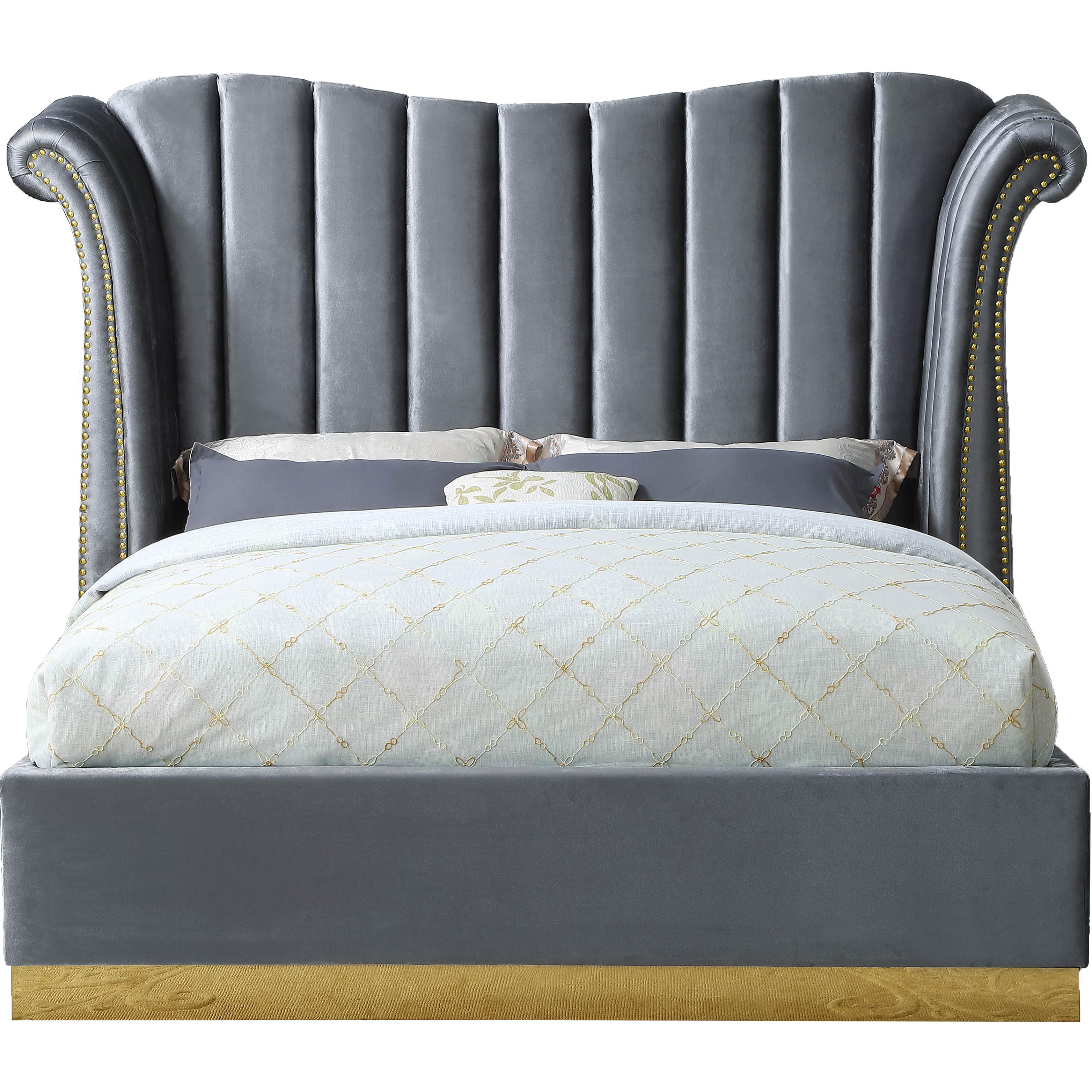 Meridian Flora Grey Velvet King Bed (3 Boxes)