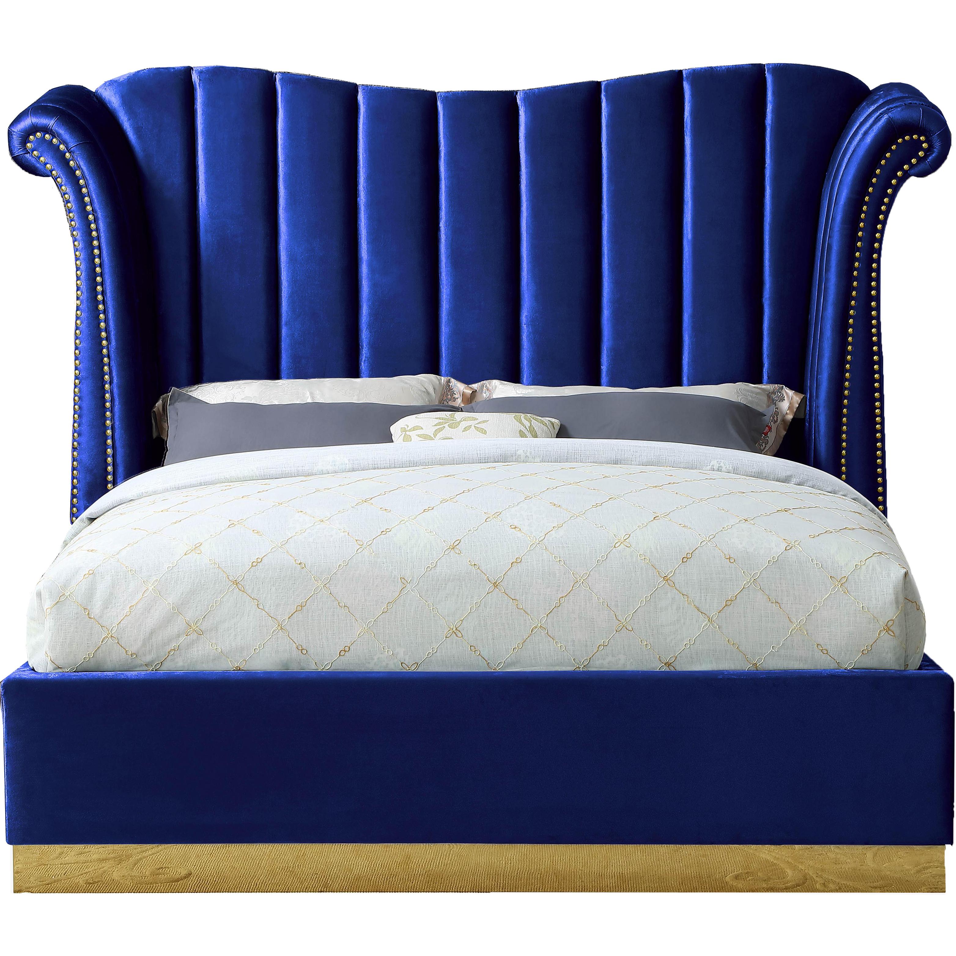 Meridian Flora Navy Velvet King Bed (3 Boxes)