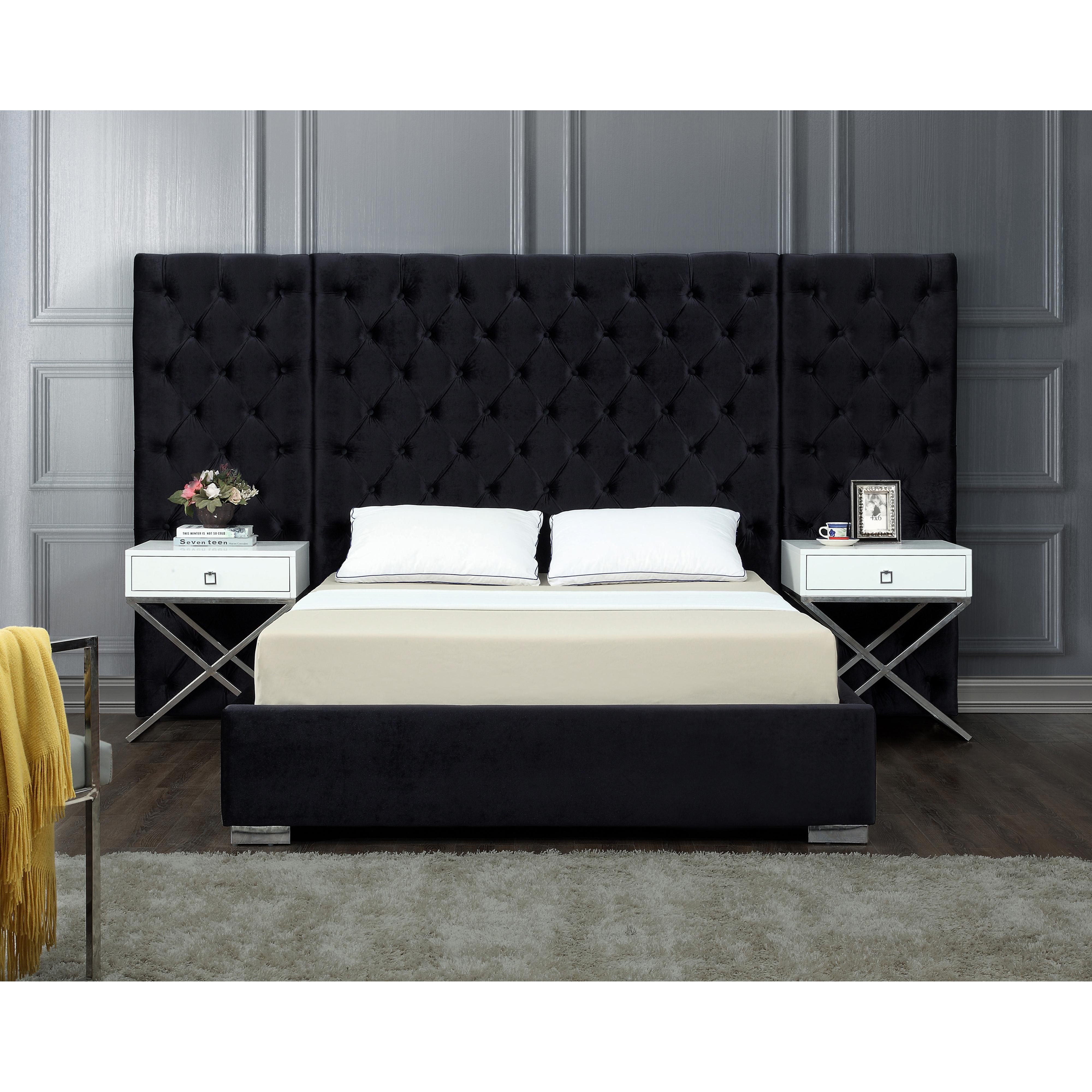 Meridian Grande Black Velvet King Bed (3 Boxes)