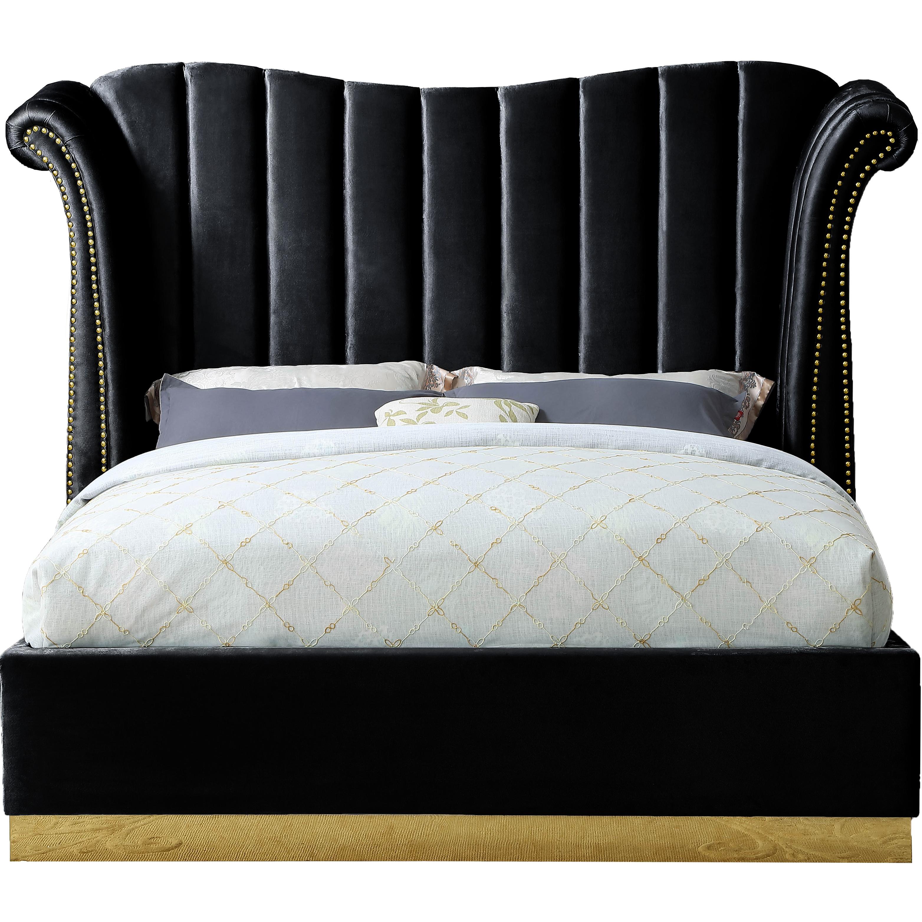 Meridian Flora Black Velvet Queen Bed (3 Boxes)