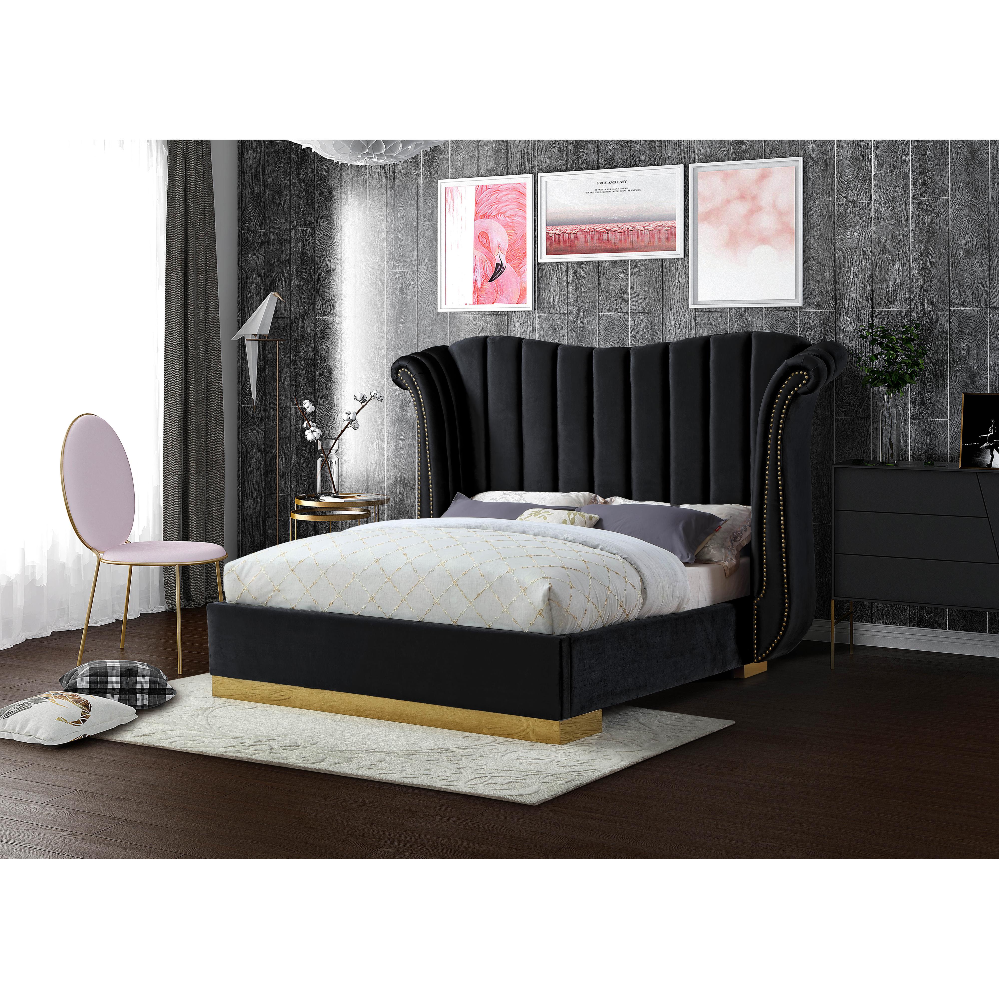 Meridian Flora Black Velvet Queen Bed (3 Boxes)