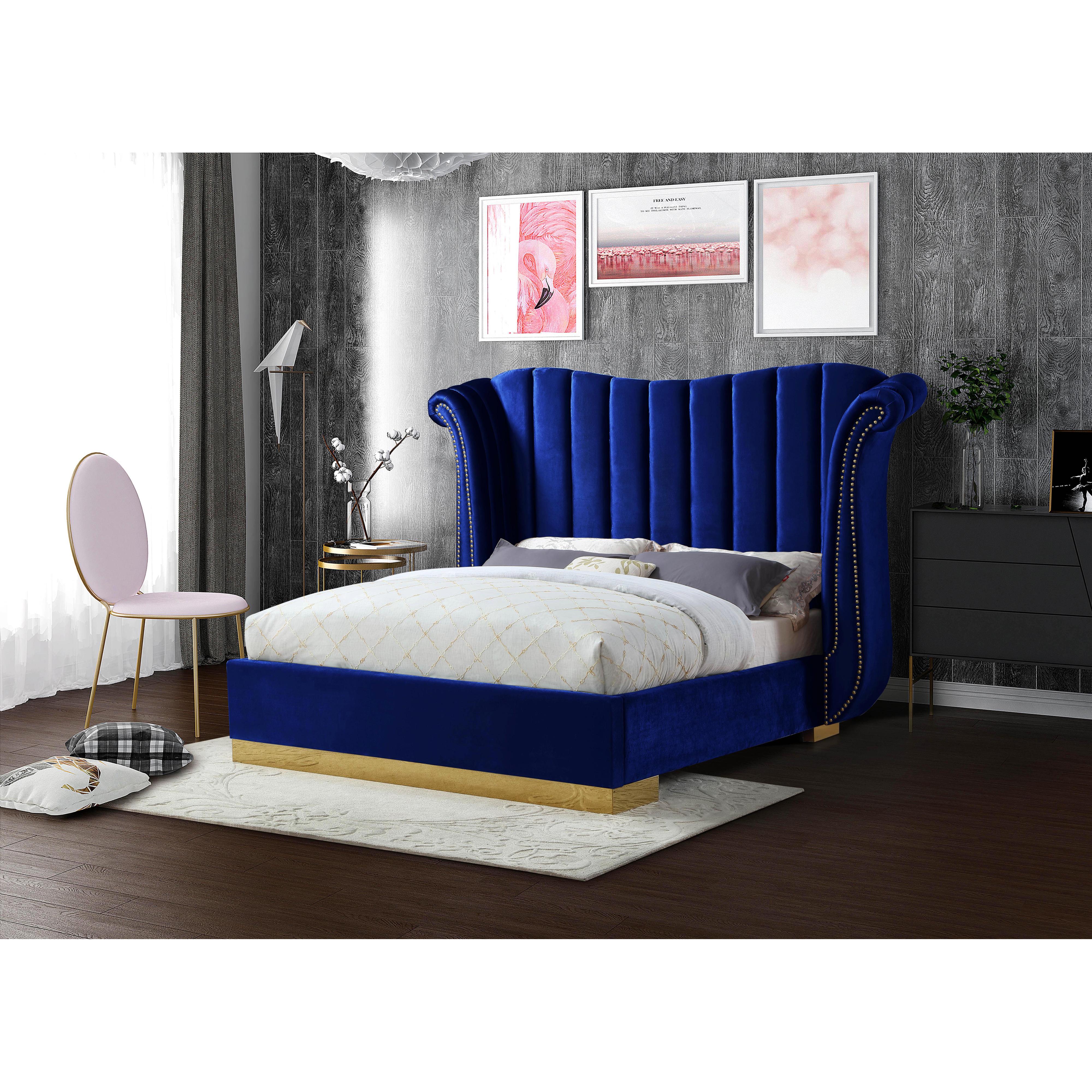 Meridian Flora Navy Velvet Queen Bed (3 Boxes)