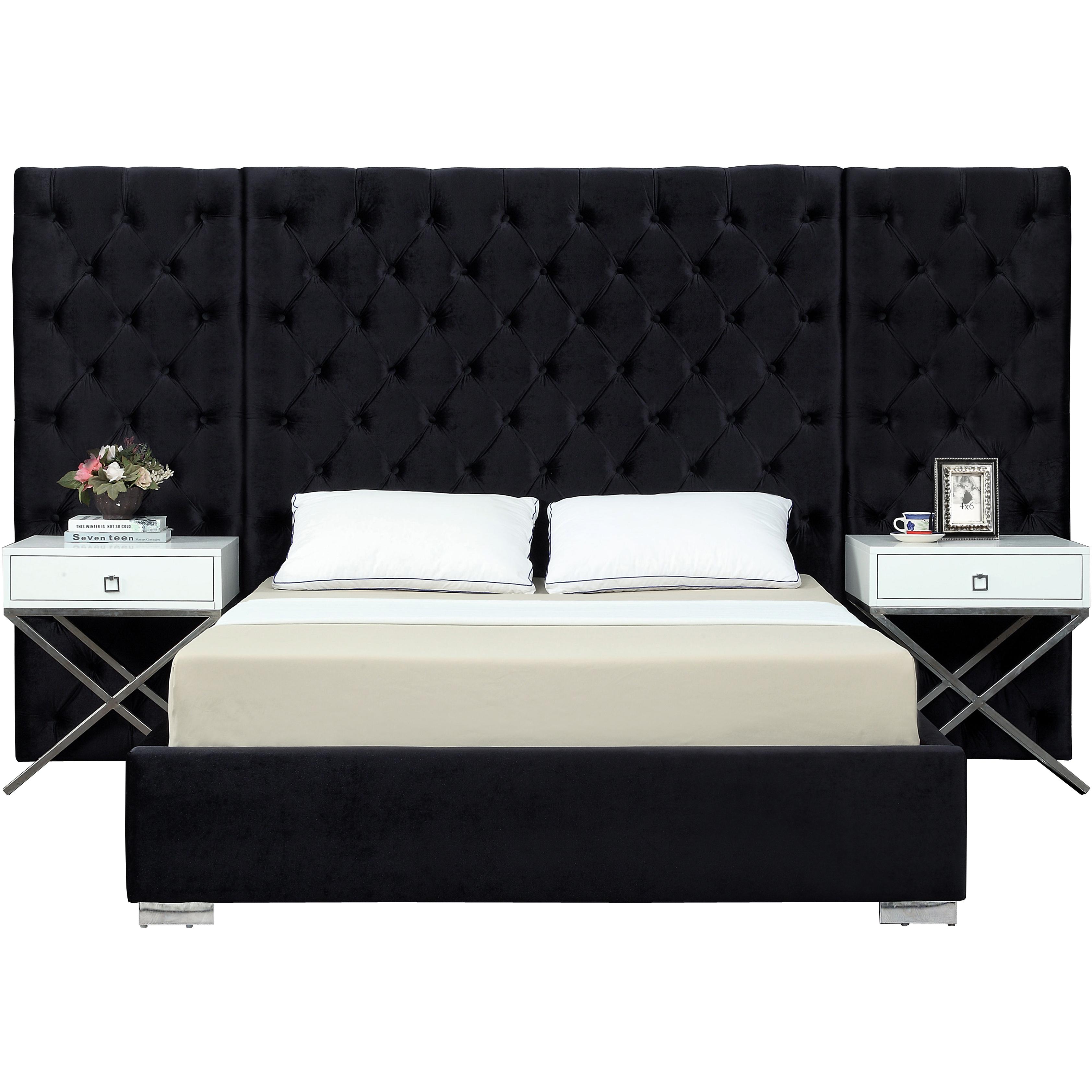 Meridian Grande Black Velvet Queen Bed (3 Boxes)