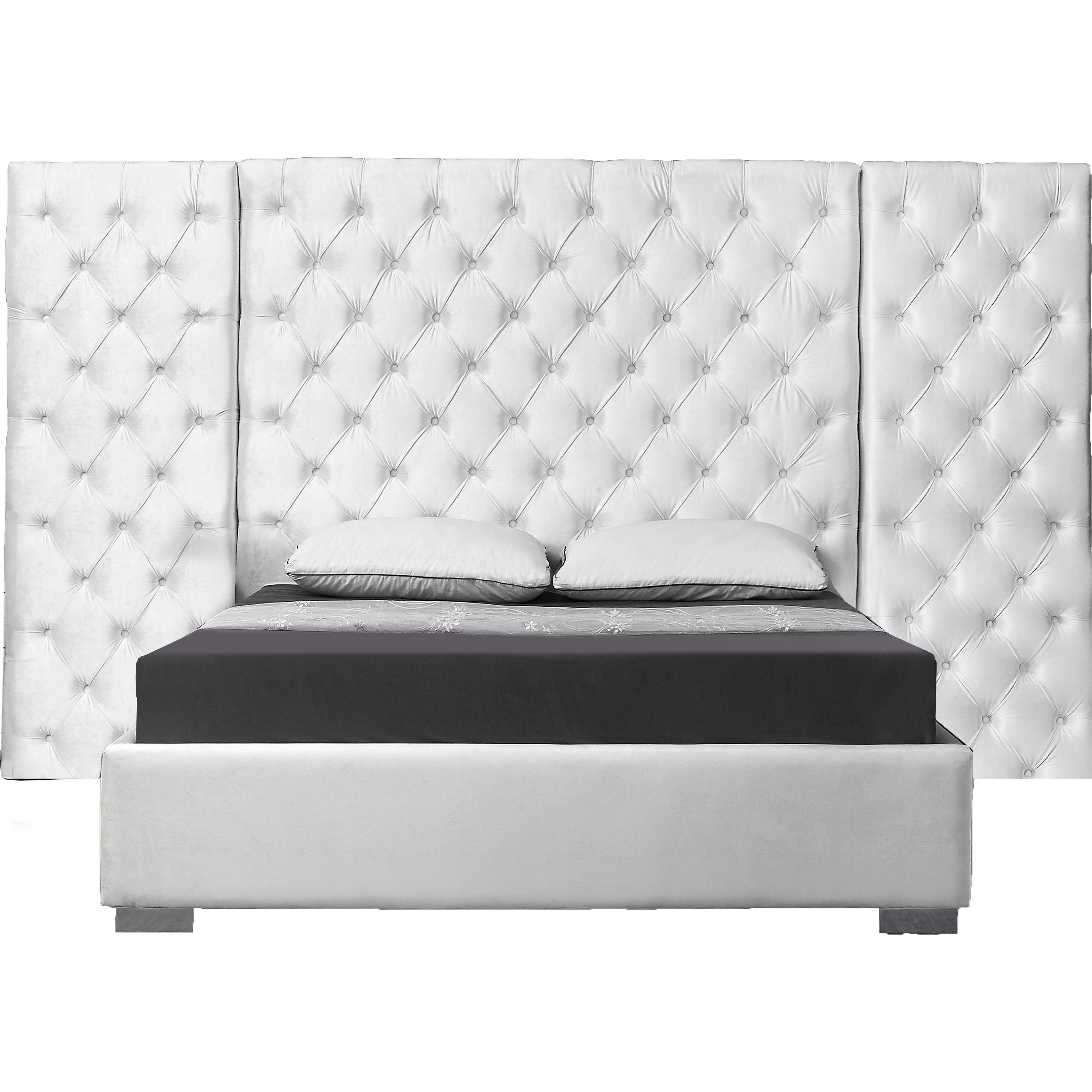 Meridian Grande White Velvet Queen Bed (3 Boxes)