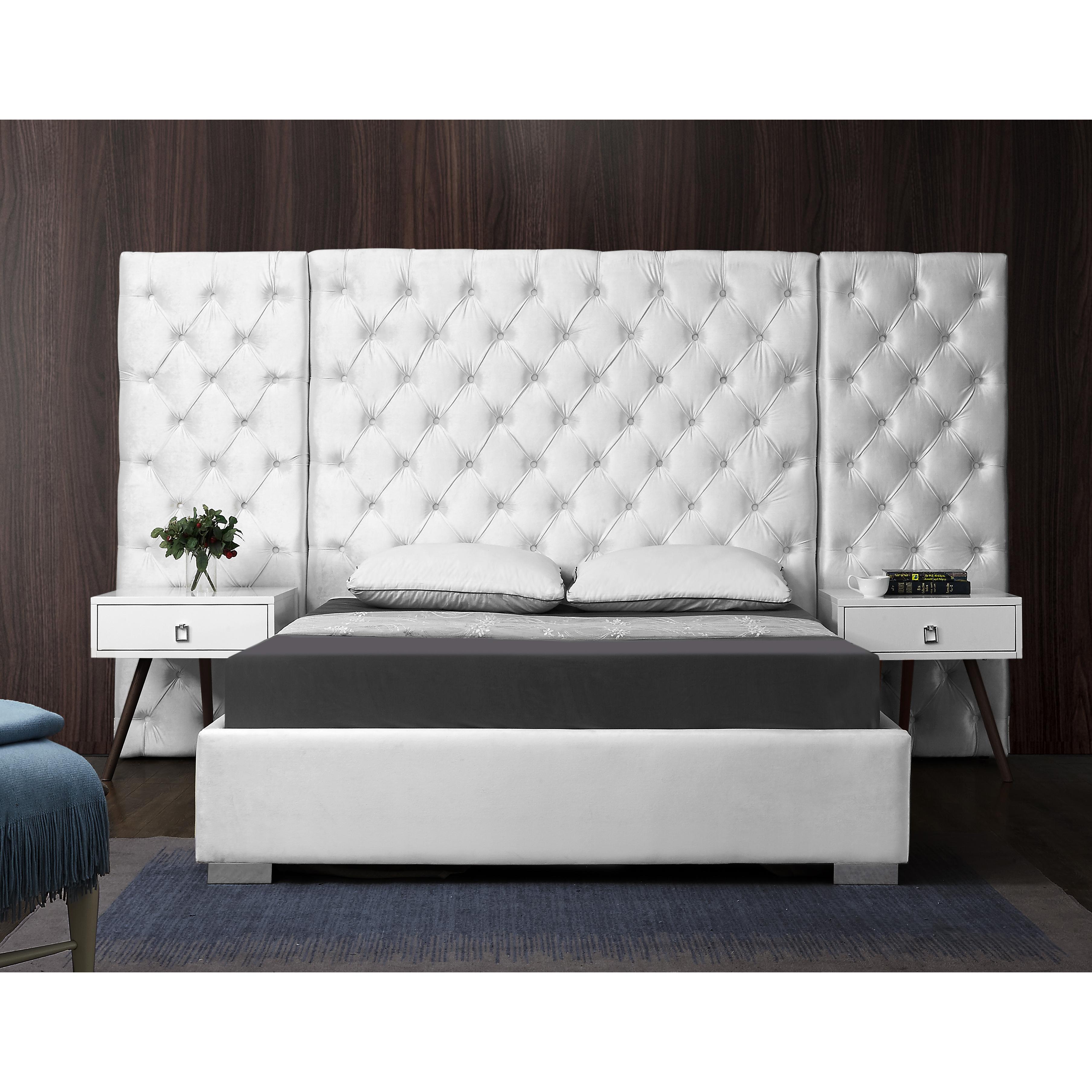Meridian Grande White Velvet Queen Bed (3 Boxes)
