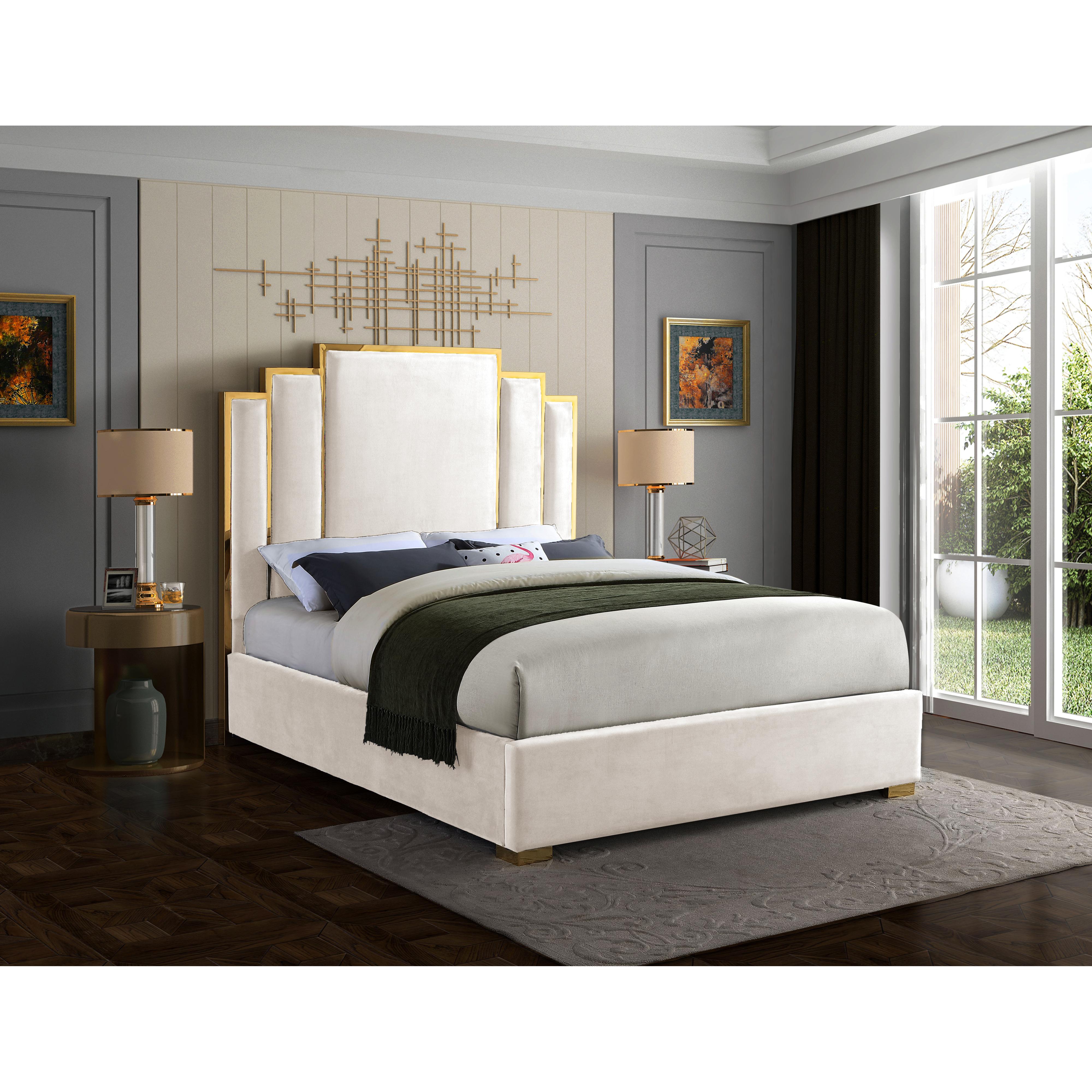 Meridian Hugo Cream Velvet King Bed