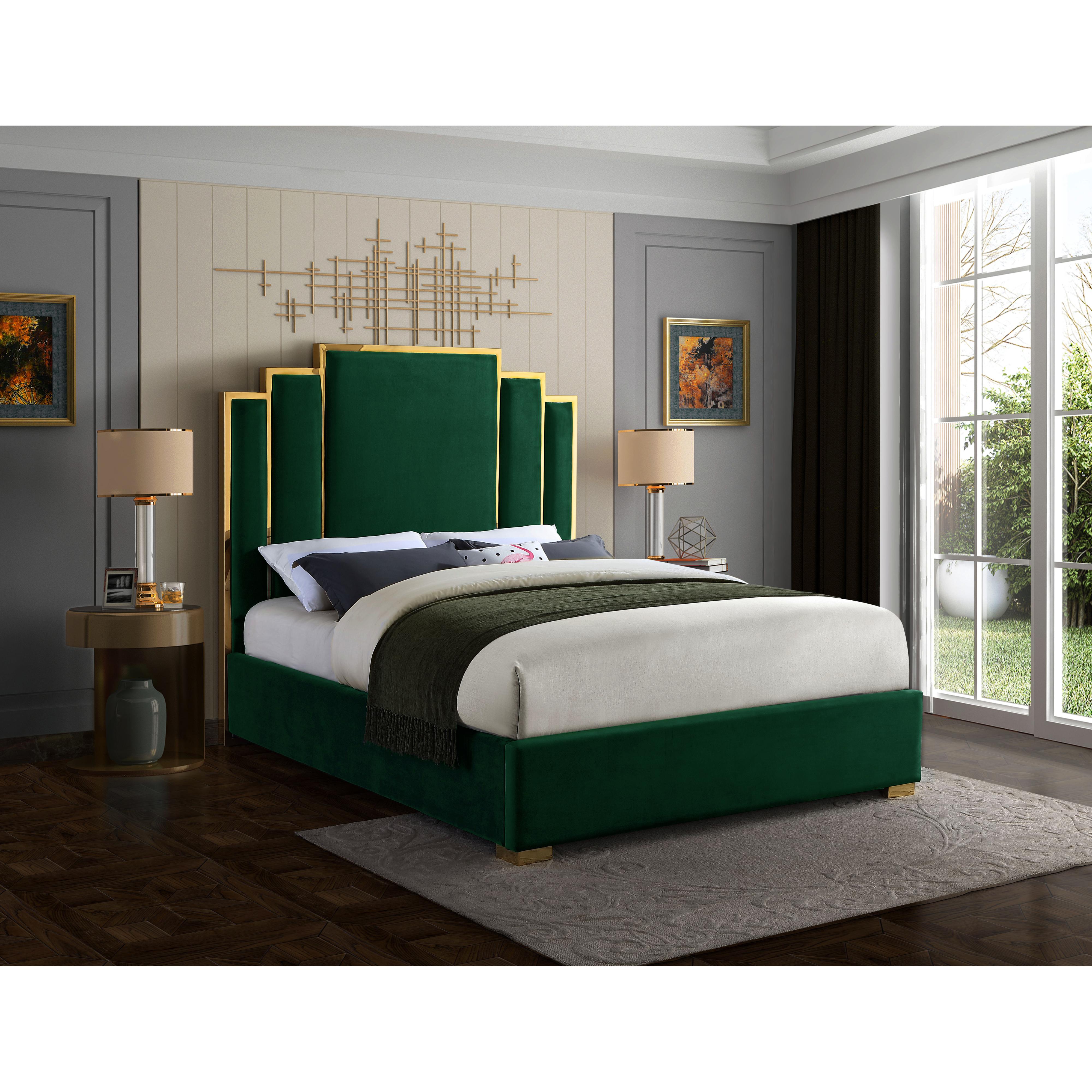 Meridian Hugo Green Velvet King Bed