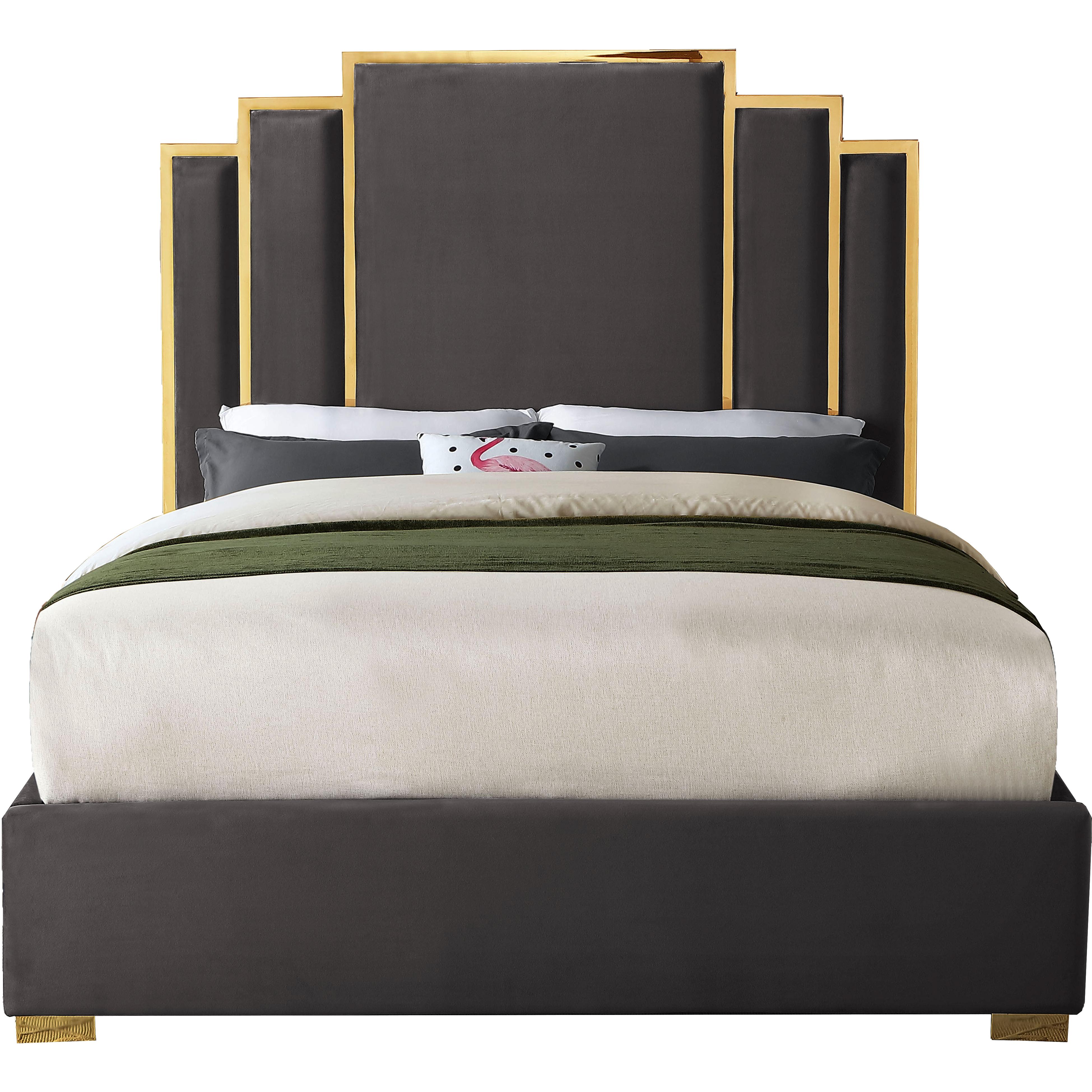 Meridian Hugo Grey Velvet King Bed