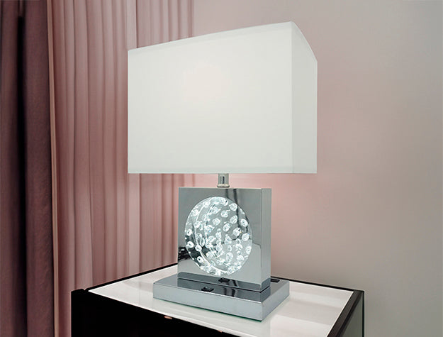 Chrome LED Accent Table Lamp — Crystal Inset